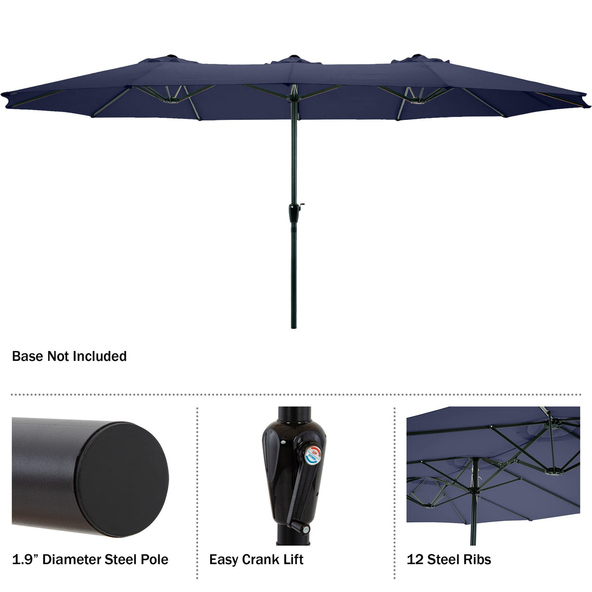 Pure Garden 50-LG1284 15' Double Sided Market Umbrella, Navy Blue Pure Garden