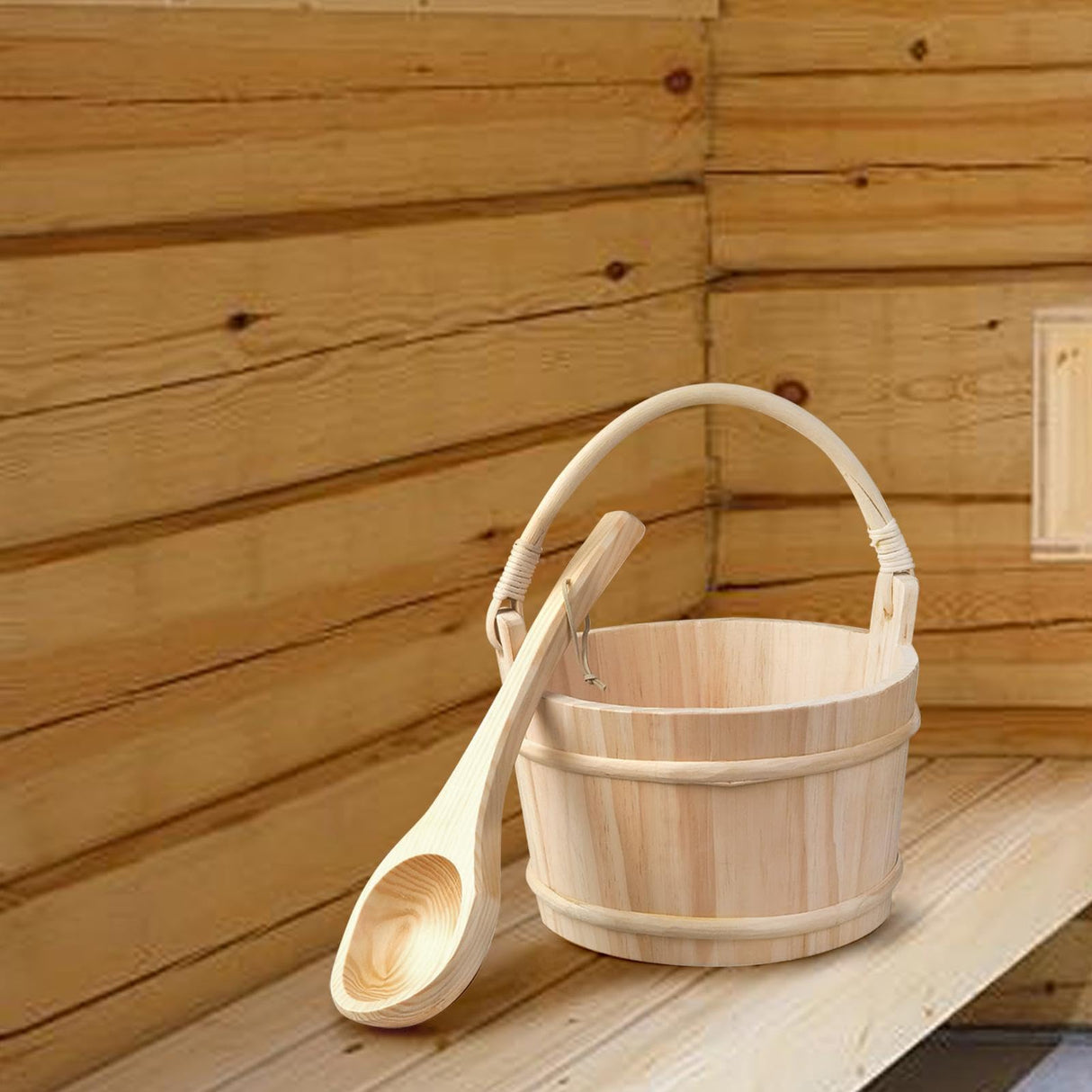 Sauna Bucket Wooden Ladle Bathing Pail Spoon Large Capacity Bath Accessories Barrel Tub Foot Spoon for Sauna Room Hotel Women Bothyi