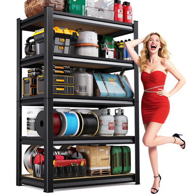 72''H Garage Shelving Heavy Duty 5-Tier Adjustable Storage Shelves Unit,2020 LBS Metal Wood Utility Rack Shelf for Industries, Warehouses, Basement,Black (72'H x 36''W x 16.1''D)