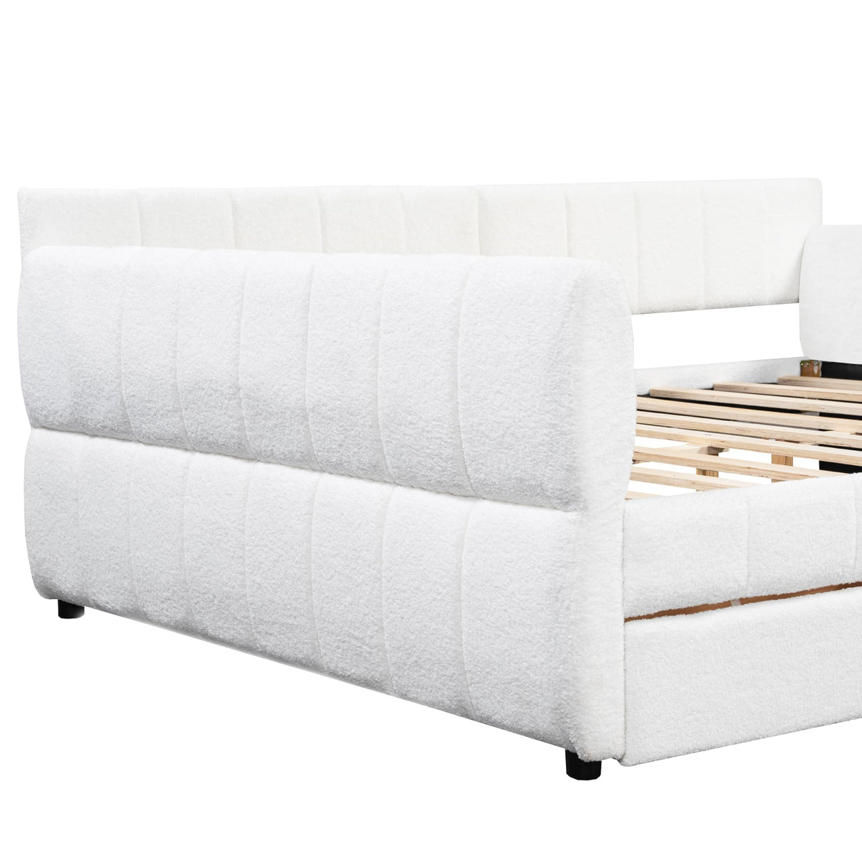 Bellemave Queen daybed with USB, Queen Corner Bed, Upholstered Bed Frame with 2 Drawers for Kids,Teens,Adults, Lambswool, White Bellemave