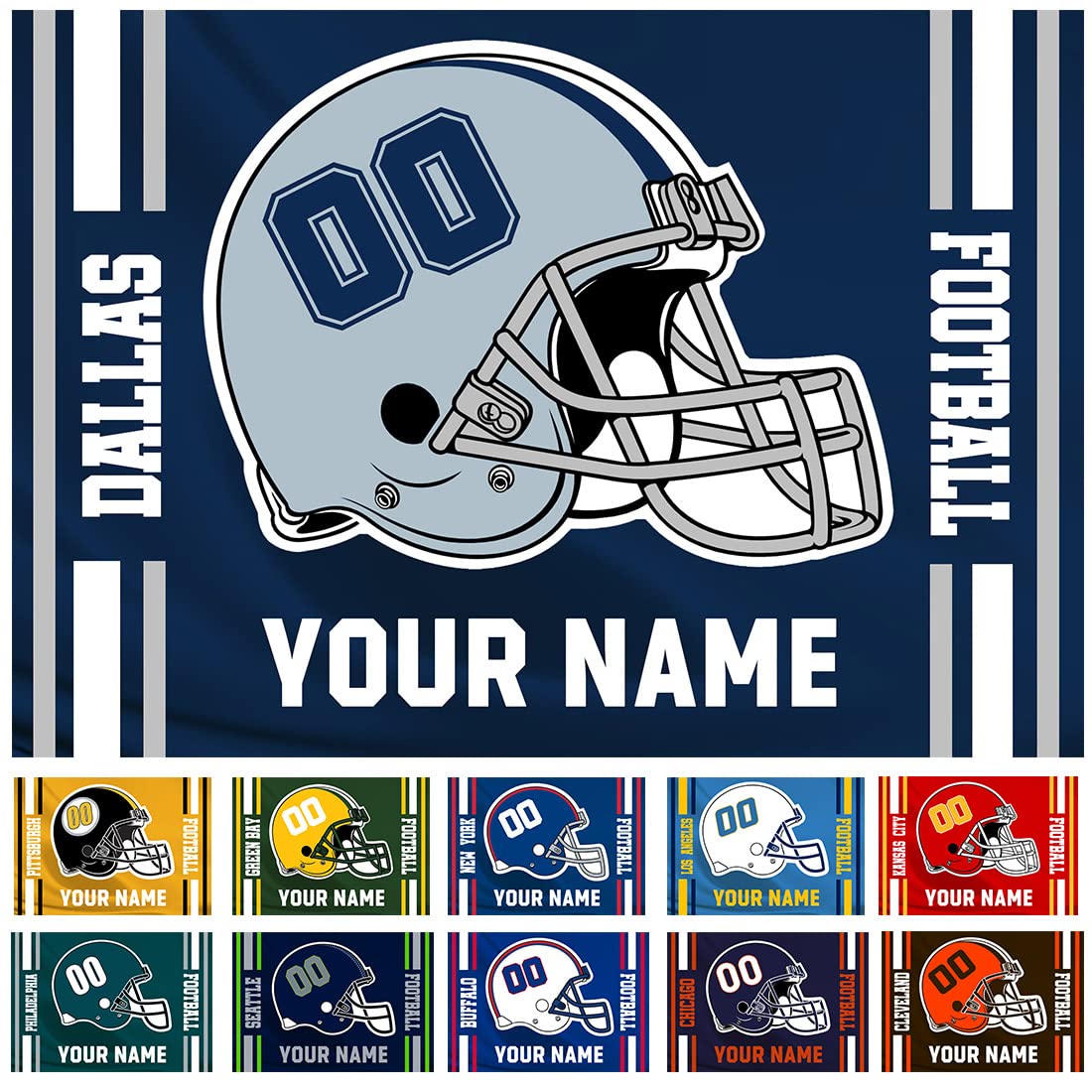 Bysincy Custom Football Diamond Painting with Name and Number, Customized Sports Fan Flag Painting with Helmet, Personnalized Football Diamond Art for Home Decor (32 Design Styles) Bysincy