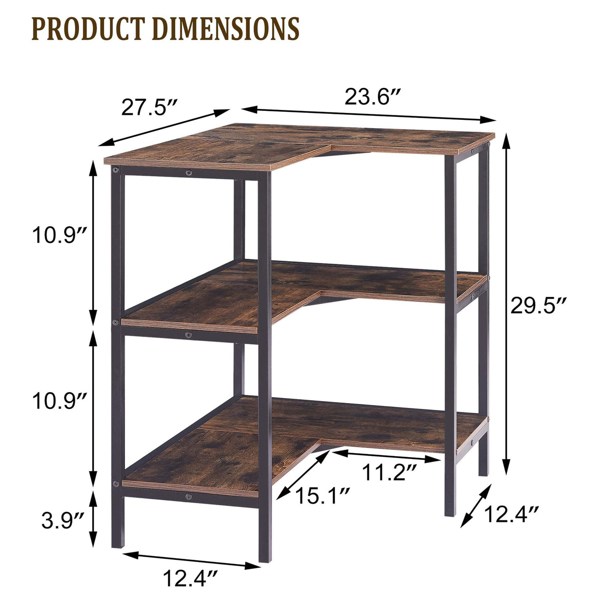 VECELO Corner Cabinet Table with 3 Tier Open Shelf, Multipurpose Display Organizer Storage Stand, for Small Space Living Room Home Office Kitchen, Brown VECELO