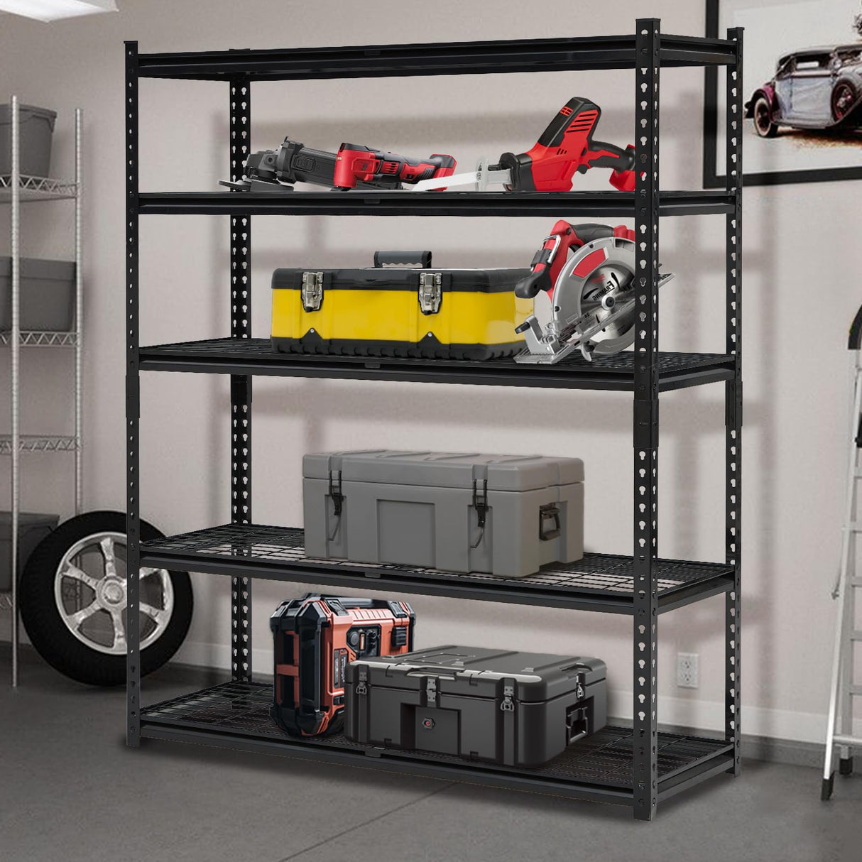 Heavy Duty Garage Shelving Units,5-Tier Adjustable Storage Shelves,60 in L x 24 in W x 72 in H,Loads 2000 LBSS,Adjustable Garage Storage Shelving, Metal Storage Utility Rack Shelf Unit Garvee