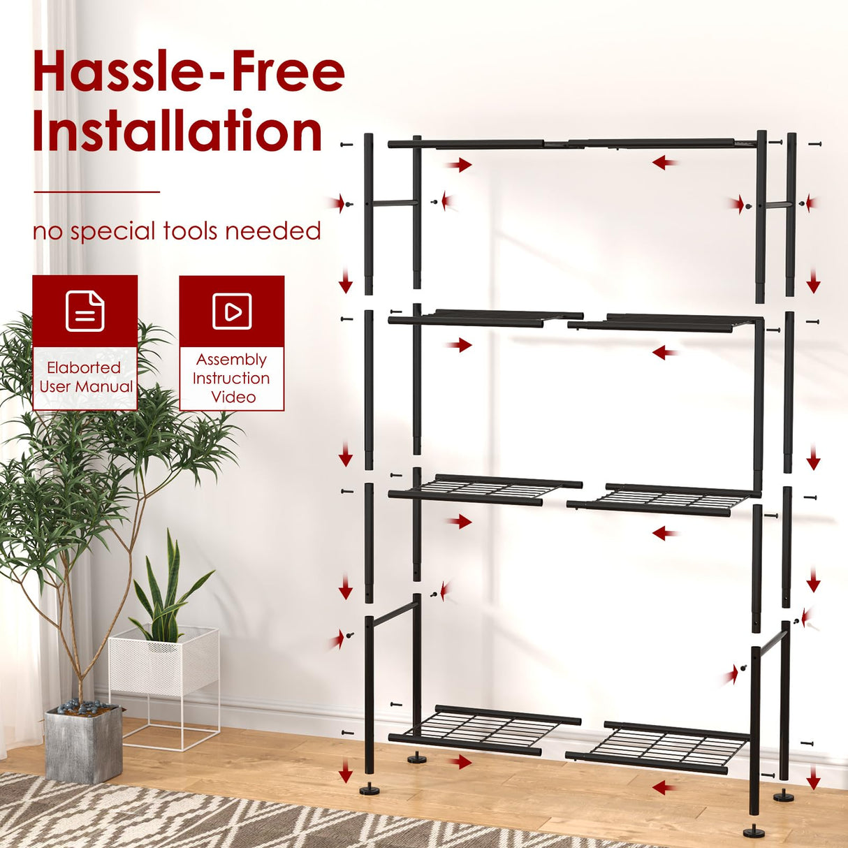 Sakugi Storage Shelves - 4 Tier Shelf Organizer, Heavy Duty Garage Shelving Unit with Leveling Feet, Stable Metal Shelves Organizer for Pantry, Kitchen and Closet, 33.0" W x 12.6" D x 57.2" H, Black Sakugi