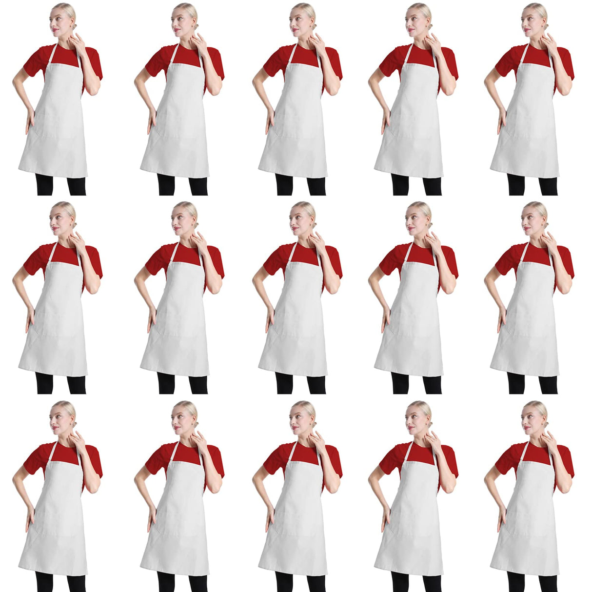 TSD STORY Total 15 PCS Plain Color Bib White Apron for Women Adult with 2 Front Pocket TSD STORY
