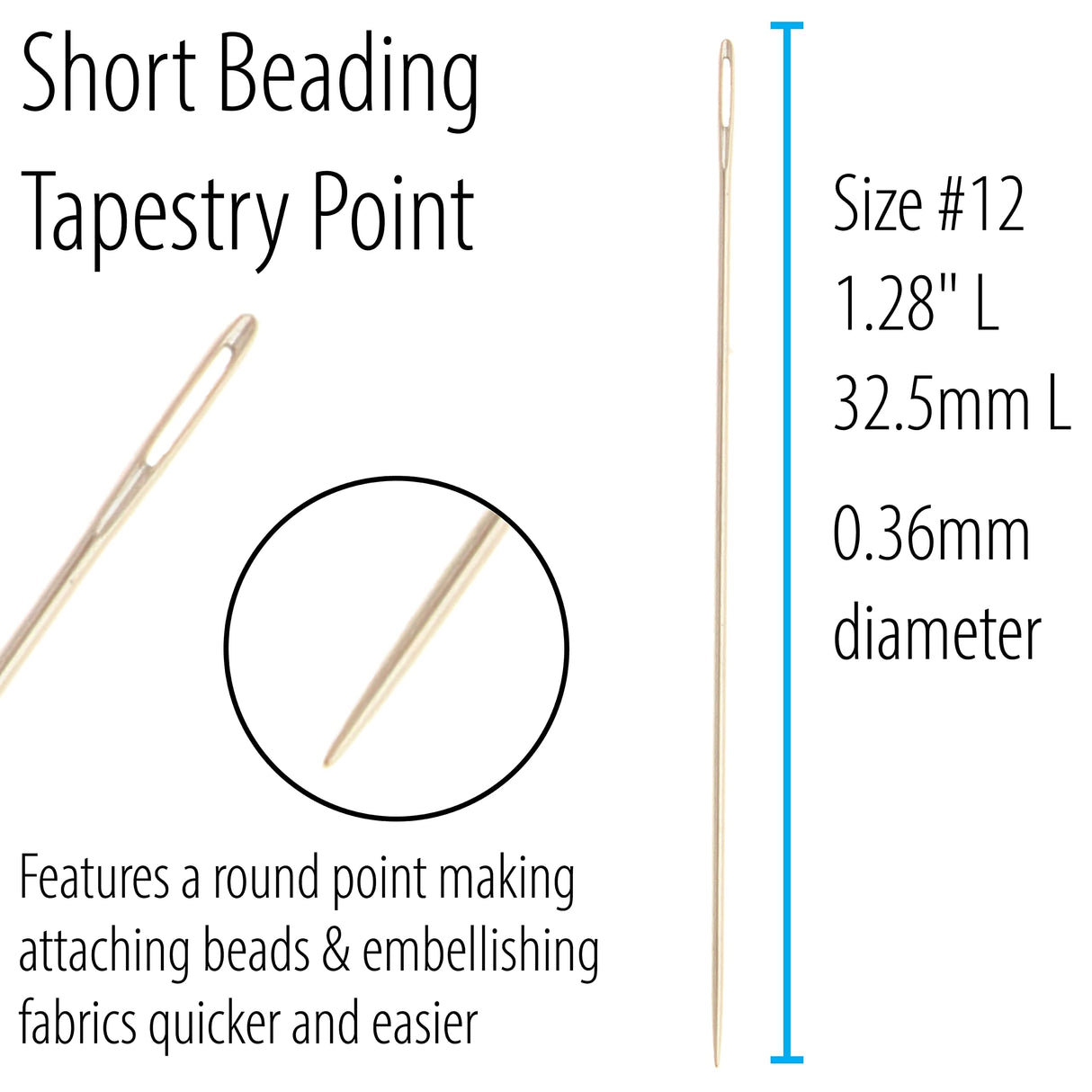 John James Tapestry Needles, Size 12, 25 per Pack, Use with Cross Stitch, Embroidery, Tapestry and General Hand Sewing The Beadsmith