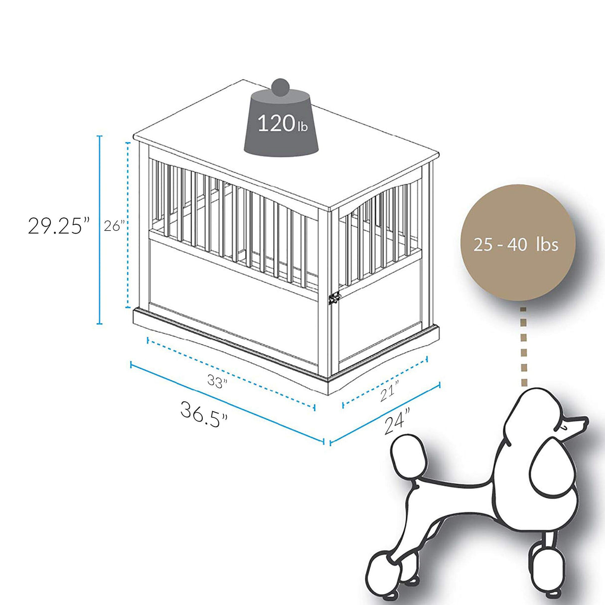 Casual Home Wooden Large Pet Crate, End Table, White 36.50" x 24.00" x 29.25" Casual Home