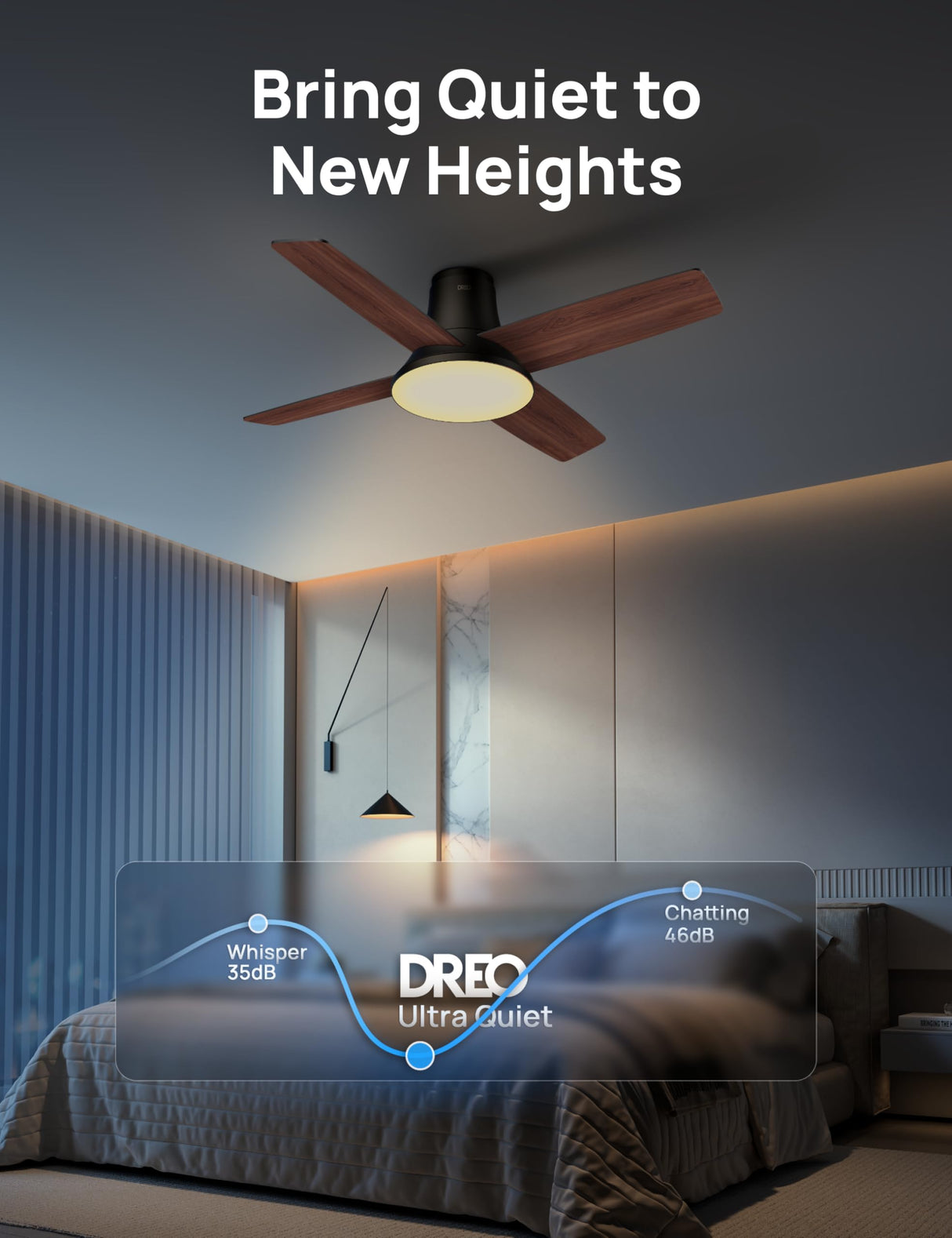 Dreo Ceiling Fans with Lights and Remote, 44 inch Low Profile Black Ceiling Fan, Reversible, 5CCT, 6-Level Dimmable, 6 Speeds Bedroom Ceiling Fan, Quiet, Easy to Install, Timer, Flush Mount Dreo