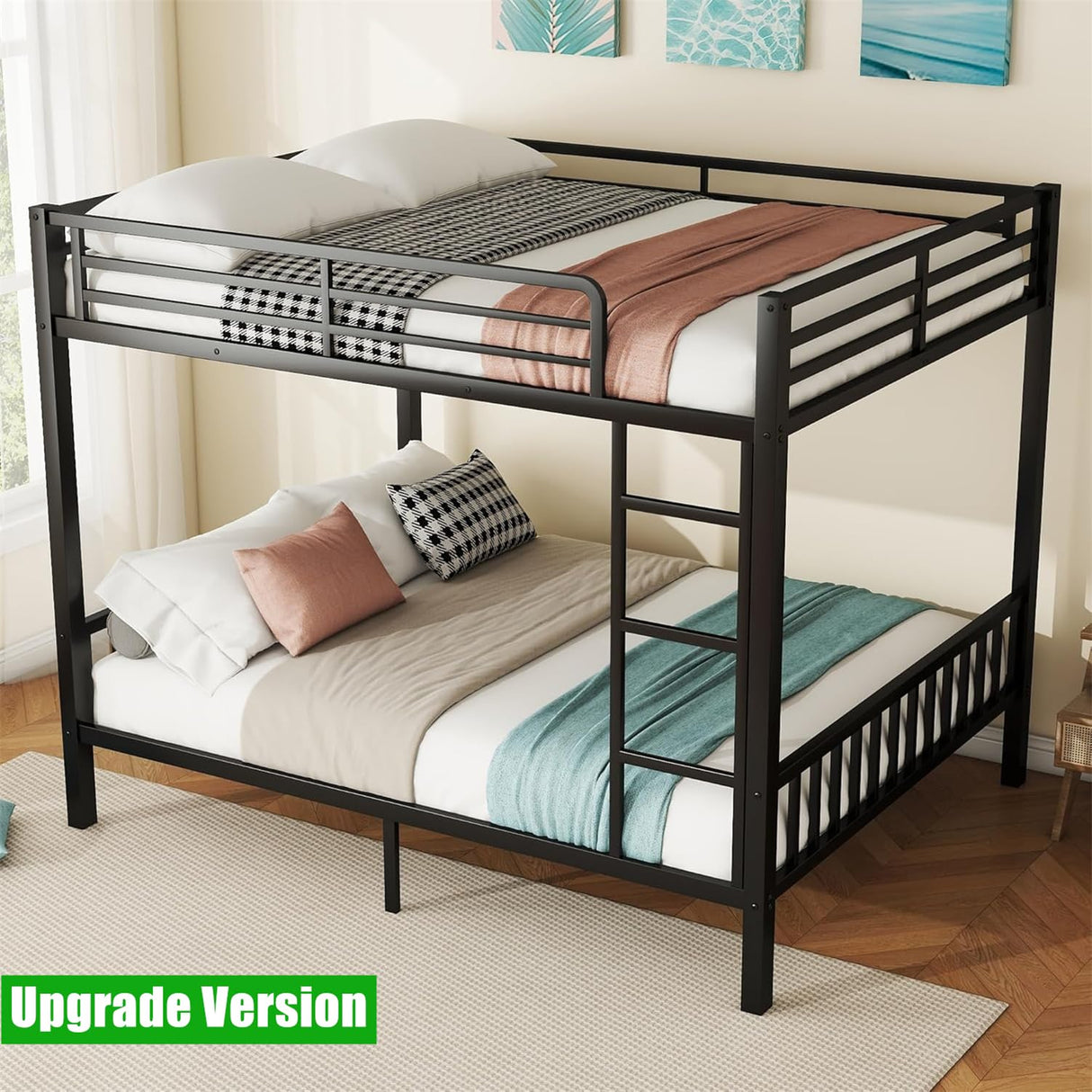 LEEKAF Stronger & Higher Quality Heavy Duty Steel Metal Queen Over Queen Size Bunk Bed, More Stable Thickened Bunk Queen Bed with Enhanced Legs & Slats (Faster Assembly) (Queen Over Queen-1) LEEKAF