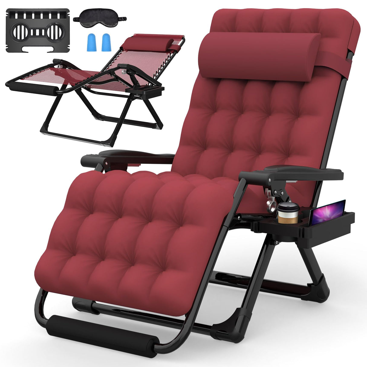 Suteck Oversized Zero Gravity Chair,33In XXL Lounge Chair w/Removable Cushion&Headrest, Reclining Camping Chair w/Upgraded Lock and Footrest, Reclining Patio Chairs Recliner for Indoor Outdoor,500LBS Suteck