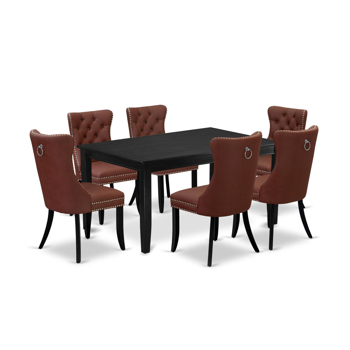 East West Furniture DUDA7-BLK-26 7 Piece Dining Room Table Set Includes a Rectangle Solid Wood Table and 6 Upholstered Parson Chairs, 36x60 Inch, Black East West Furniture