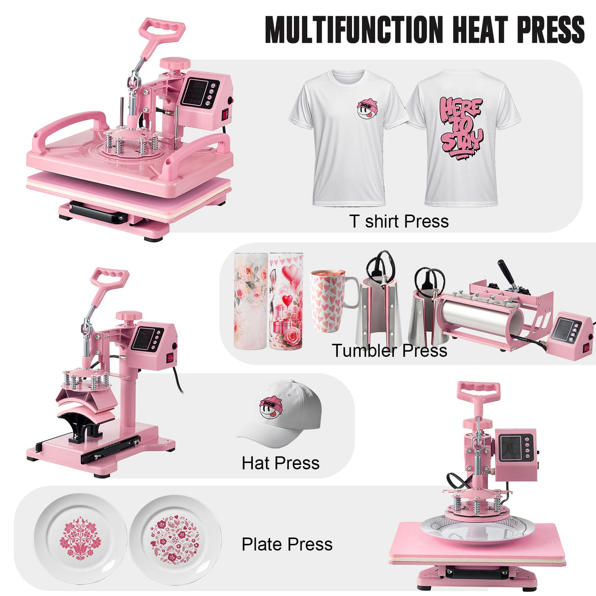 Hitgrand Heat Press Machine 12x15 inch, Heat Press Machine for T-Shirts, 8 in 1 Heat Press with 30 OZ Tumbler Press, Combo Tumbler Heat Press Machine Sublimation for Hat Cap Mug Plate Hitgrand