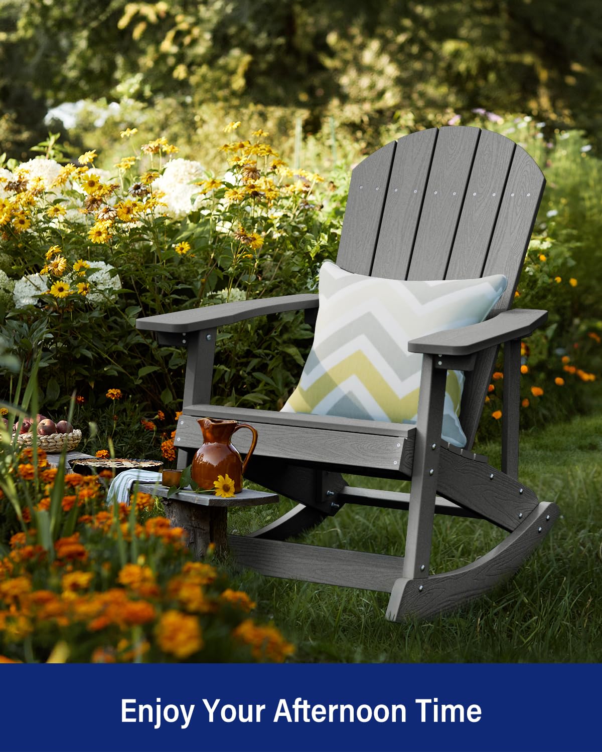 YEFU Outdoor Rocking Chair,Adirondack Rocking Chair,Patio Rocker Chair with Wide Back,Oversized Rocker Chair Look Like Real Wood, for Lawn, Porch, Backyard, Indoor and Garden(Grey) YEFU