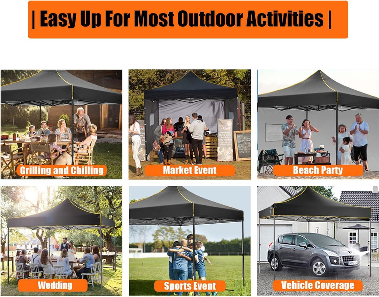 10x10 Pop Up Canopy Tent with 4 Sidewalls and Mesh Windows 2.0, Waterproof Commercial Instant Gazebo Tent Outdoor Canopy Tents for Party/Exhibition/Picnic with Carry Bag,4 Stakes & Ropes (Black) COBIZI