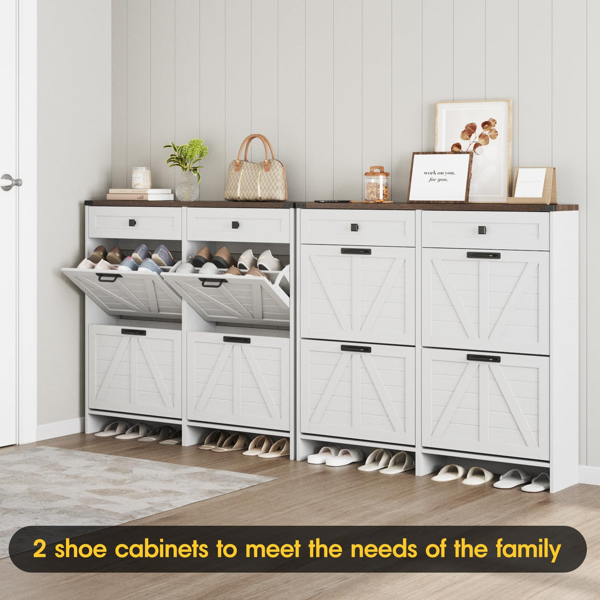 Halitaa Shoe Storage Cabinet with 4 Flip Drawers & 2 Drawers,Shoe Cabinet Storage with Legs for Entryway,Freestanding Shoes Organizer Cabinet,Farmhouse Shoe Rack Cabinet,White Halitaa