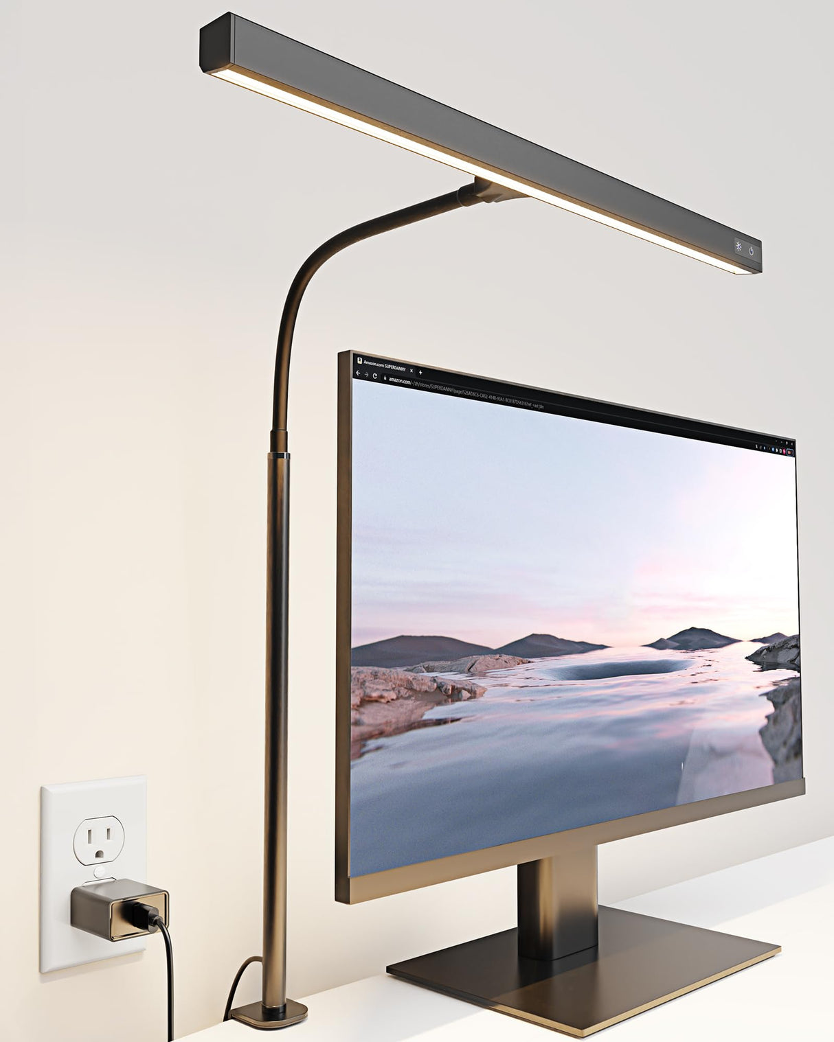 SUPERDANNY LED Desk Lamp for Office Home, Eye-Caring Desk Light with Adjustable Gooseneck, 12W Touch Control Dimmable Brightness, Architect Clamp Lamp with USB Adapter for Reading Study Workbench SUPERDANNY