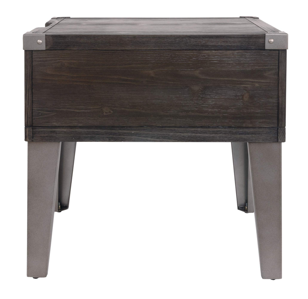 Signature Design by Ashley Todoe Industrial Square End Table with 1 Drawer, 2 Outlets and 2 USB Charging Ports, Dark Gray with Weathered Pine Finish Signature Design by Ashley