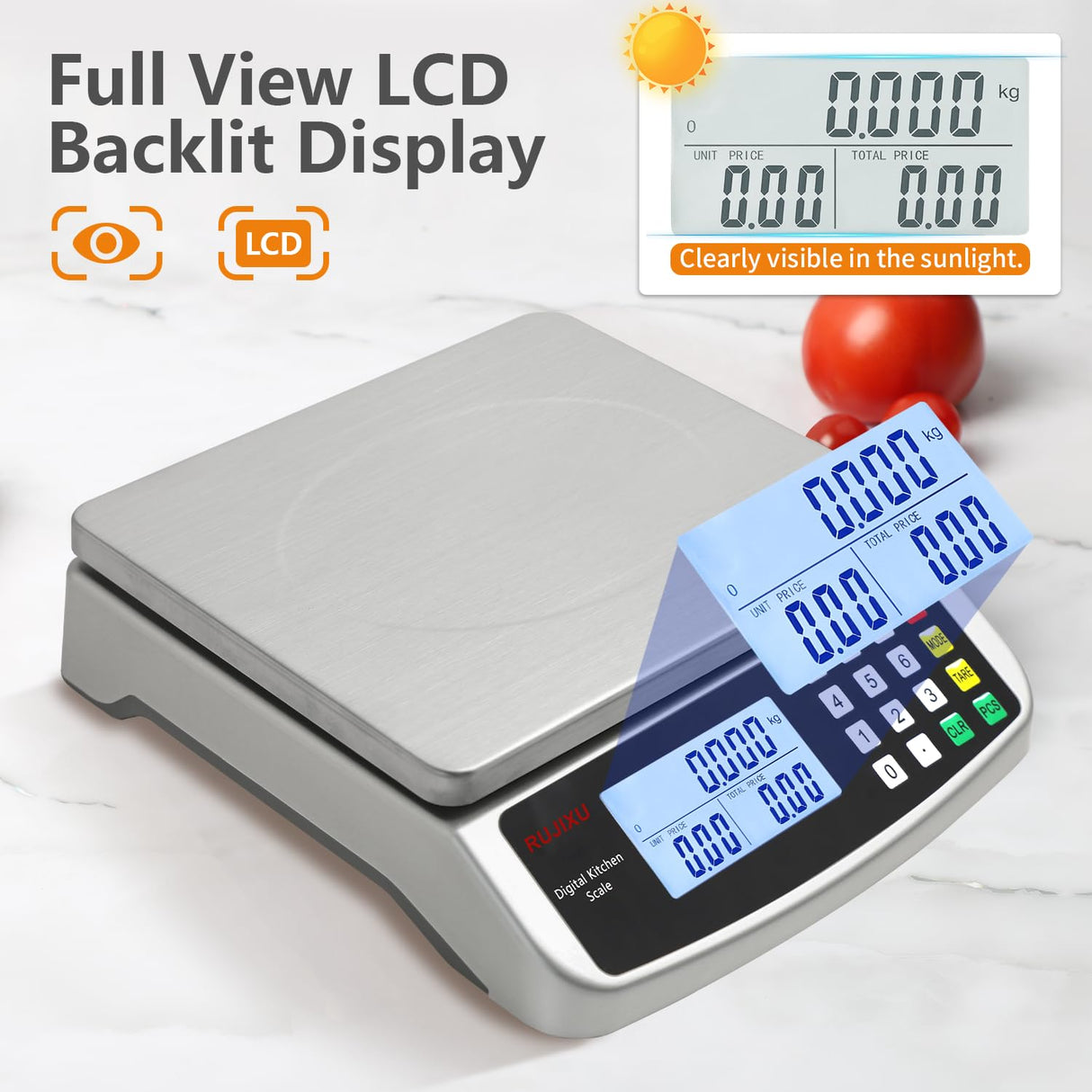 Food Scale 88lb/40kg Large Digital Kitchen Scale 0.05oz/1g with Price Computing Commercial Scale 304 Stainless Steel gram Scale for Baking Cooking Meat Restaurant ,USB or AA Battery(Included) RUJIXU