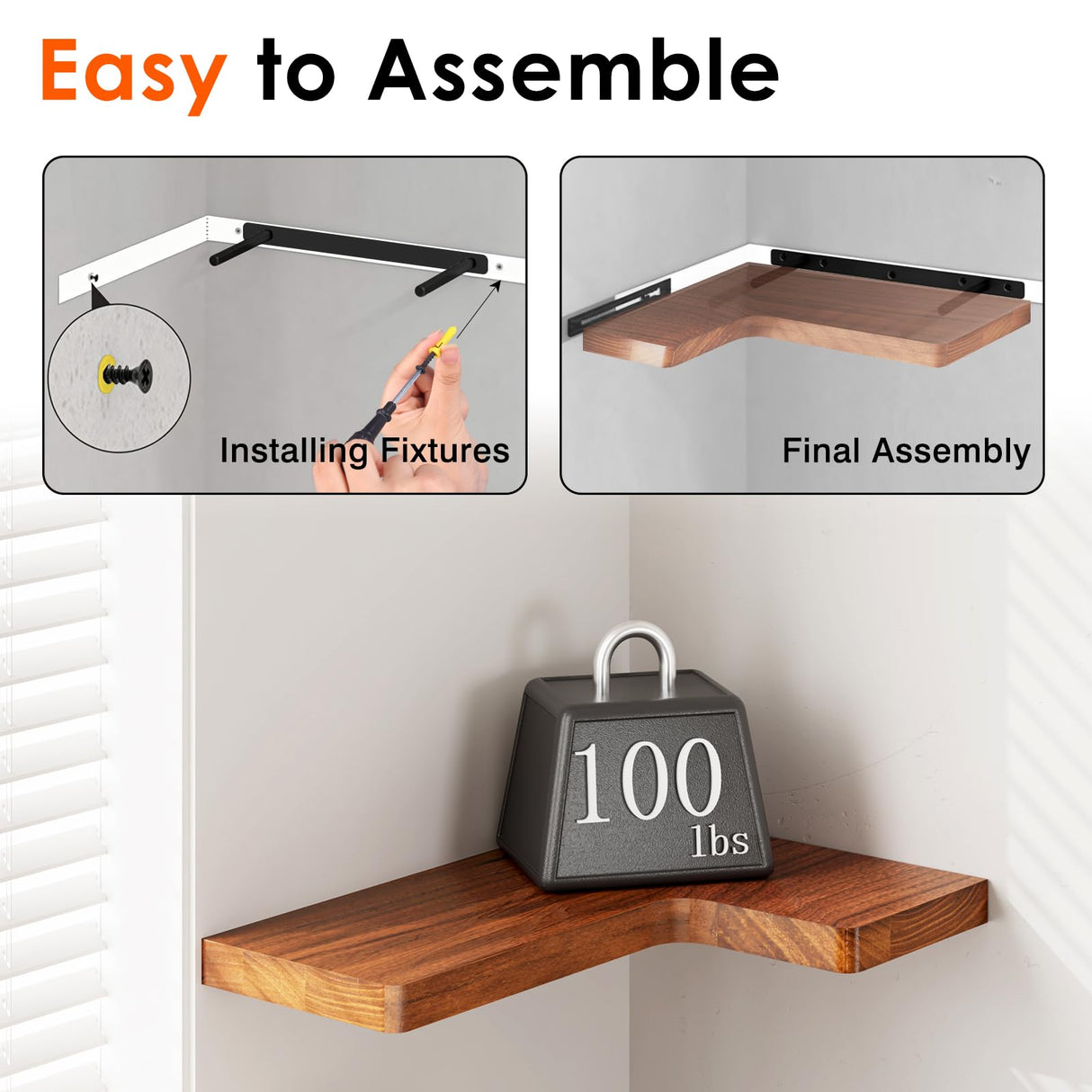 Fixwal Corner Floating Shelves for Wall Mounted Natural Solid Wood 16"x11.4" Farmhouse Home Decor Display Shelving Set of 3 (Rustic Brown) Fixwal