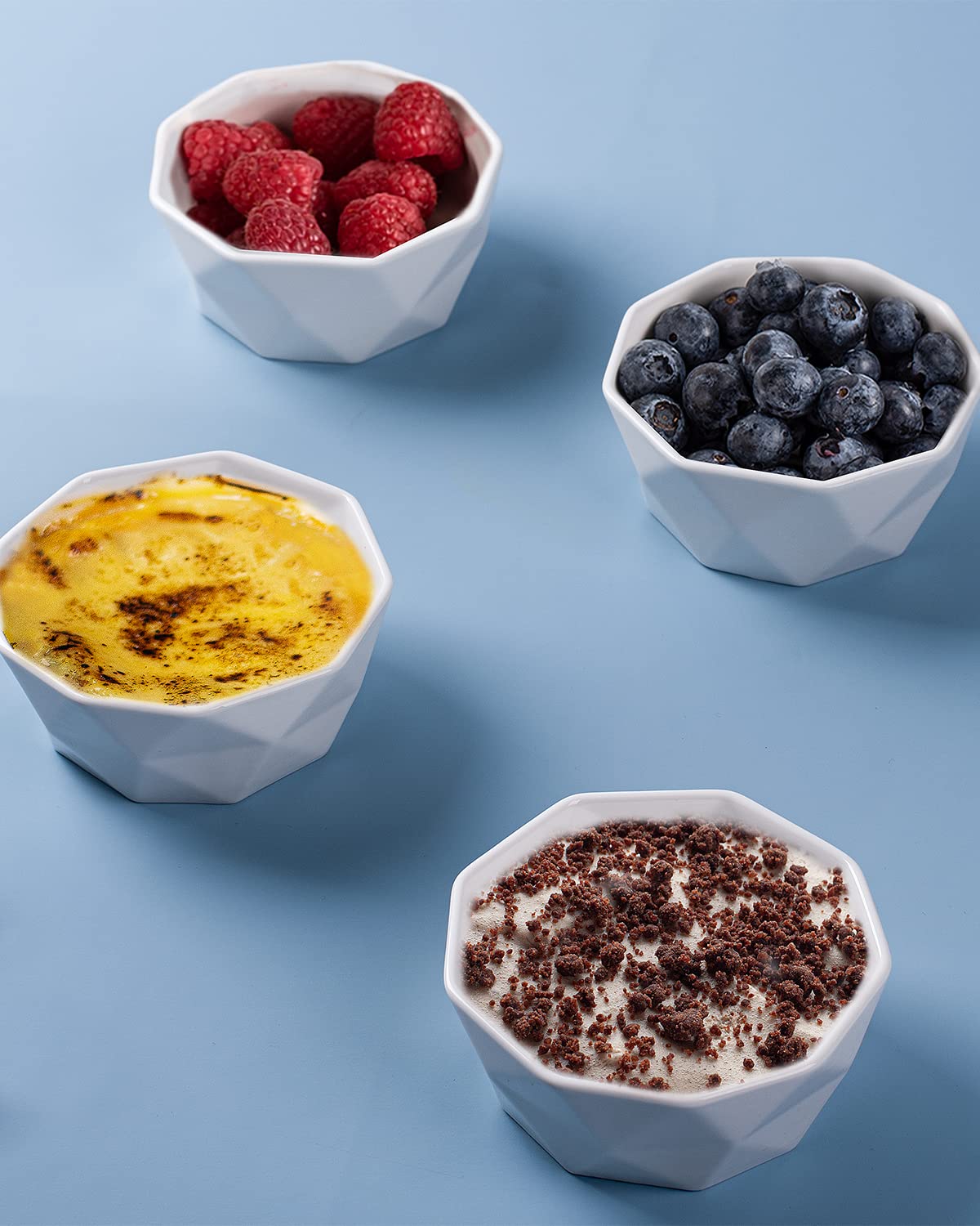 Ramekins 8 oz, Delling Creme Brulee Ramekins, Porcelain Ramekins Oven Safe, Geometric Style Ramekins for Baking Souffle, Ice Cream, Snack, Charcuterie Bowls, Set of 6, White DELLING