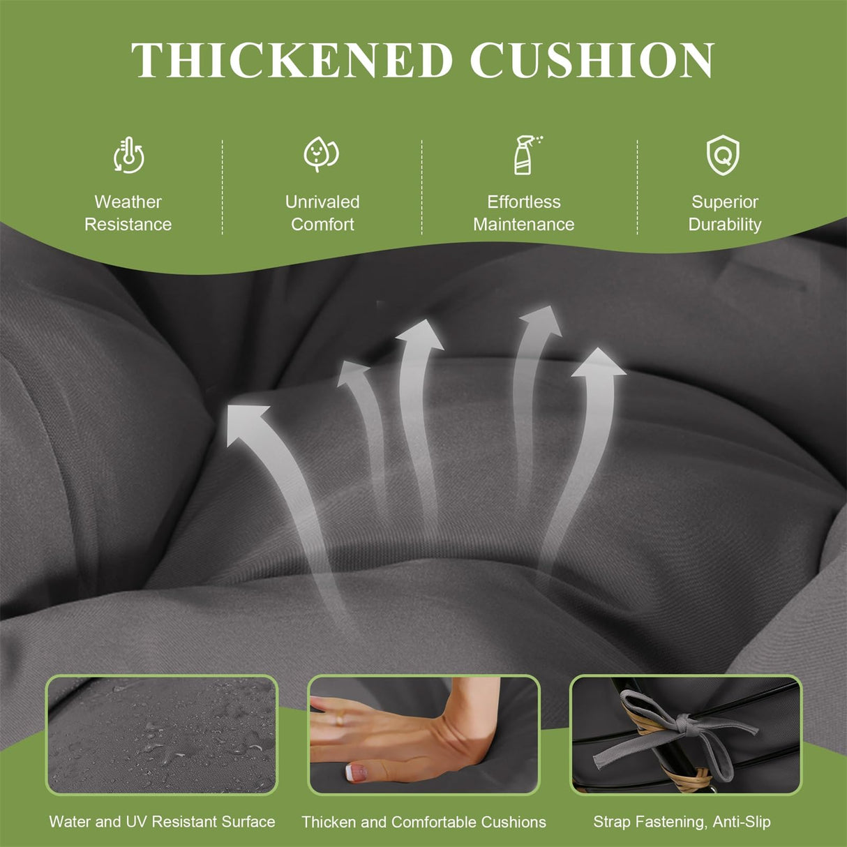 FINCATI Indoor Outdoor Papasan Rocking Chairs,Modern Large Reading Lounge Chair with Cushion,Rattan Royal Egg Chair for Bedroom Living Room Porch Garden(Dark Gray) FINCATI