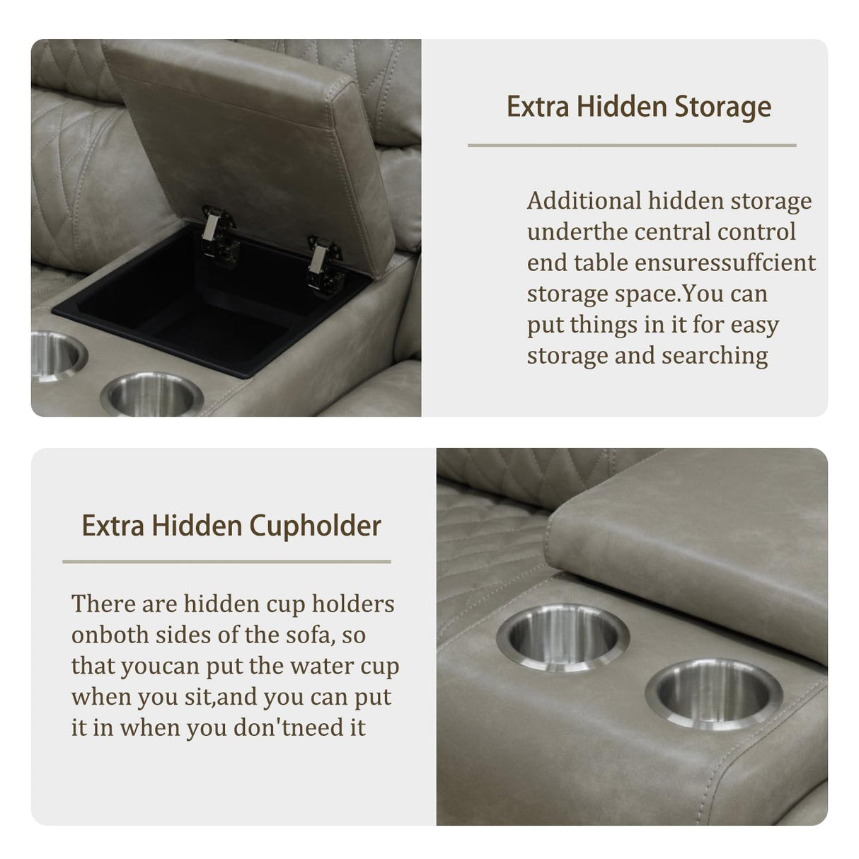 Power Air Leather Reclining Sofa with LED,Leather Recliner Sectional Couch for Living Room, Reclining Couches with Cup Holders Hide-Away Storage (Grey, Sectional) Pon Living Furniture Inc