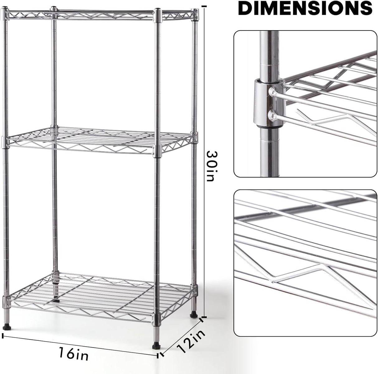Land Guard Height-Adjustable Chrome Storage Racks and Shelving, 3-Tier Wire Shelf, Metal Rack Shelving, Narrow Storage Rack for Laundry Bathroom Kitchen Pantry Closet (16”L x 12”W x 30”H)… Land Guard