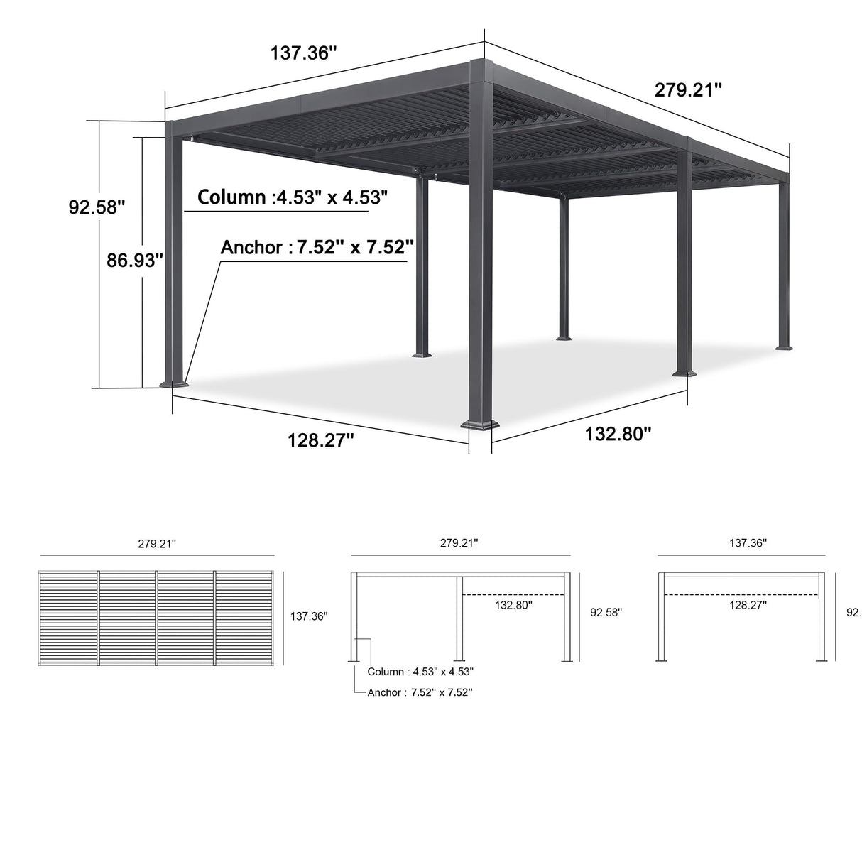 PURPLE LEAF Louvered Pergola 11' x 23' Huge Patio Aluminum Pergola Modern Outdoor Pergola with Adjustable Roof for Deck Garden Yard Hardtop Gazebo PURPLE LEAF