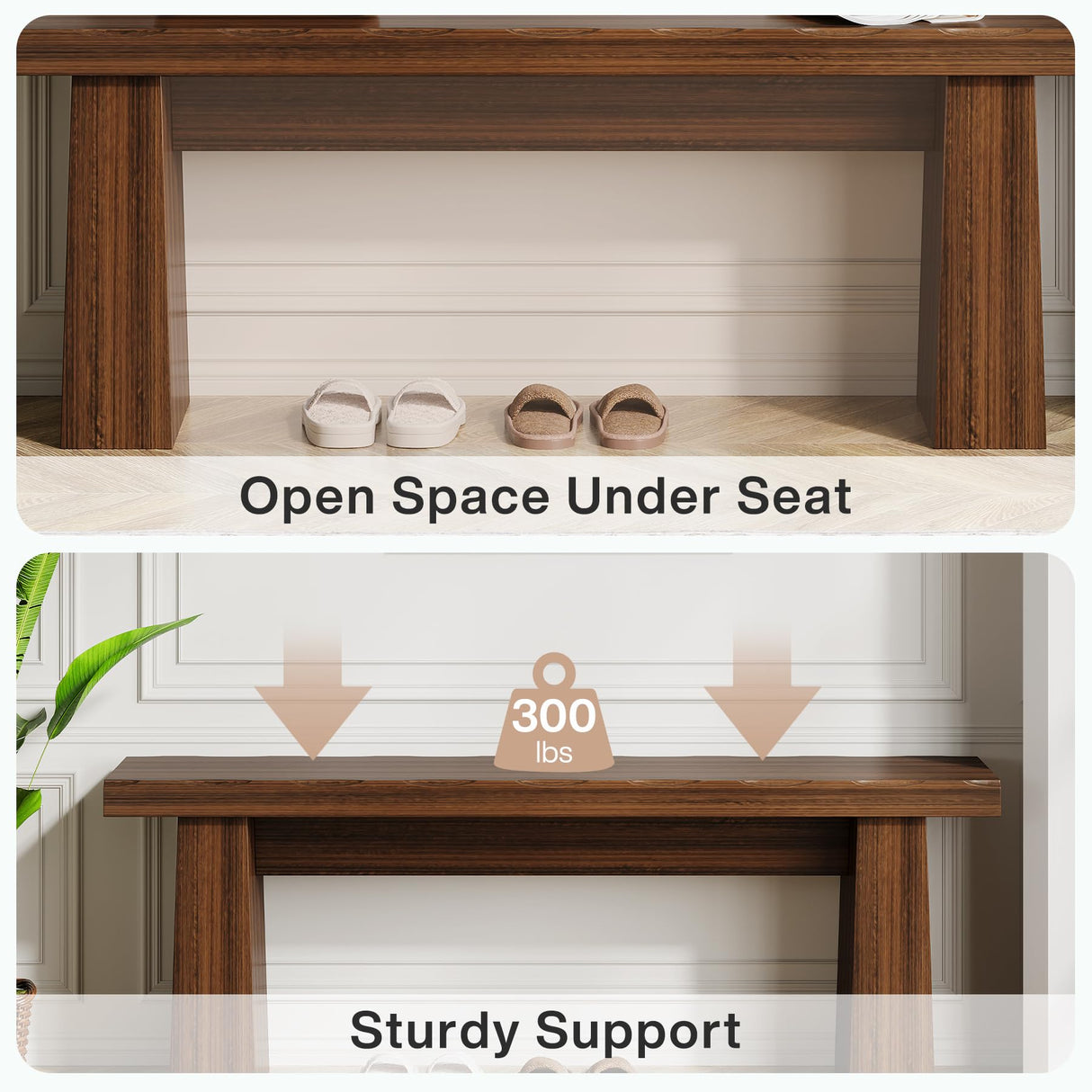 Tribesigns Wooden Entryway Bench, 47-Inch Wood Dining Table Bench with Sturdy Frame for Dining Room Bedroom Living Room Hallway Kitchen, Easy Assembly (Walnut) Tribesigns