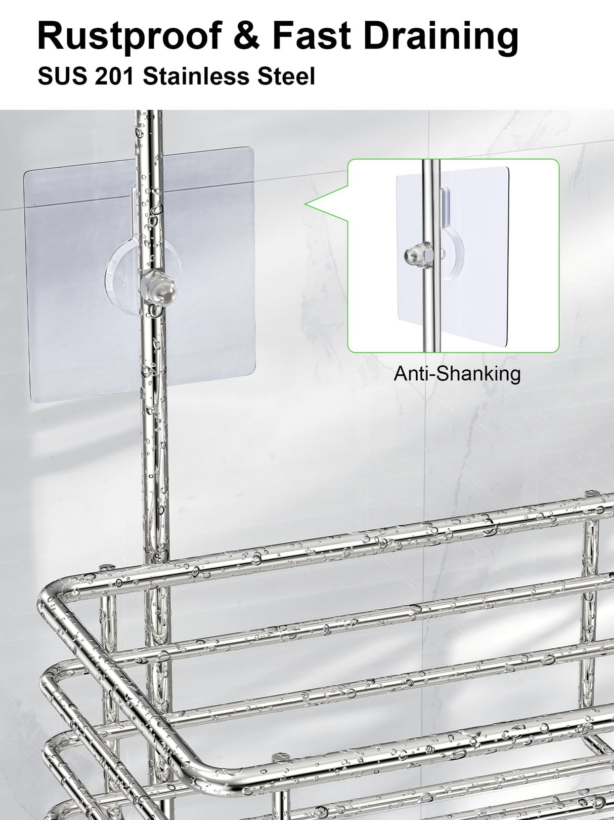 SMARTAKE Hanging Shower Head Caddy, Rustproof Bathroom Shower Shelf Organizer, SUS201 Stainless Steel Over The Storage Rack, for Toilet, Bathroom, Silver SMARTAKE