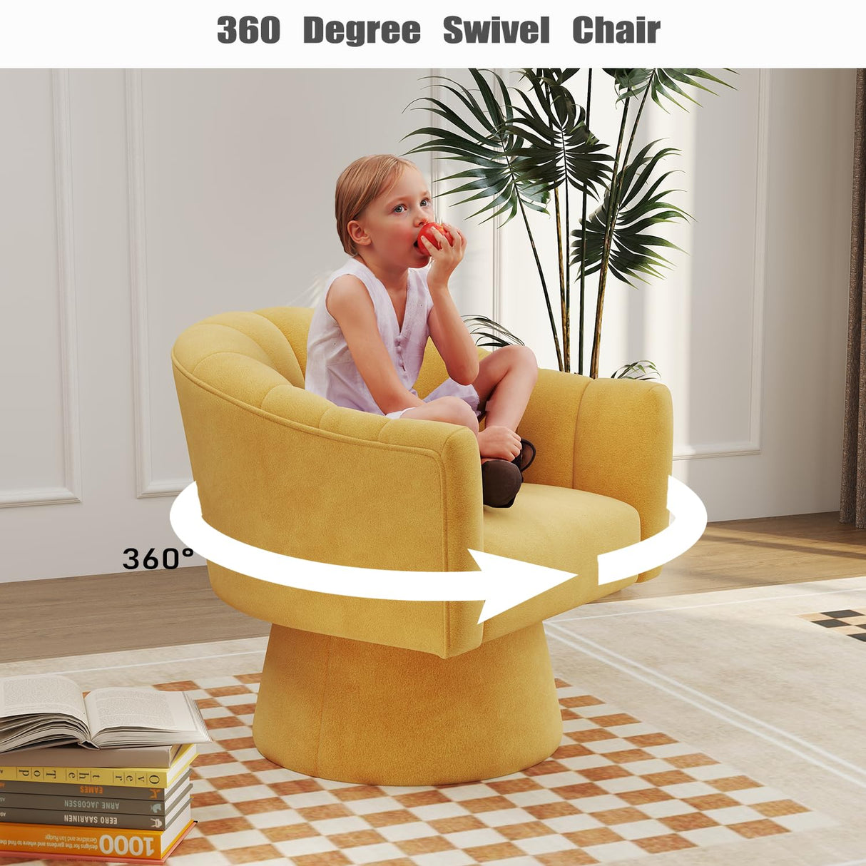 Swivel Accent Chair,Upholstered Velvet 360° Swivel Barrel Chair for Living Room Overstuffed Bouncle Reading Chair Round Armchair for Bedroom,Vanity,Office(Mustard) SEYNAR