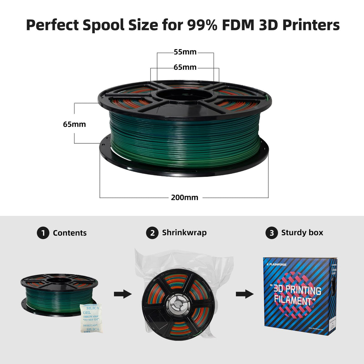 FLASHFORGE PLA Filament 1.75mm, 3D Printer Filament 1kg (2.2lbs) Spool, Dimensional Accuracy +/- 0.02mm, 3D Printing Filament Easy to Use and Fits for Most FDM 3D Printers (Rainbow) FLASHFORGE