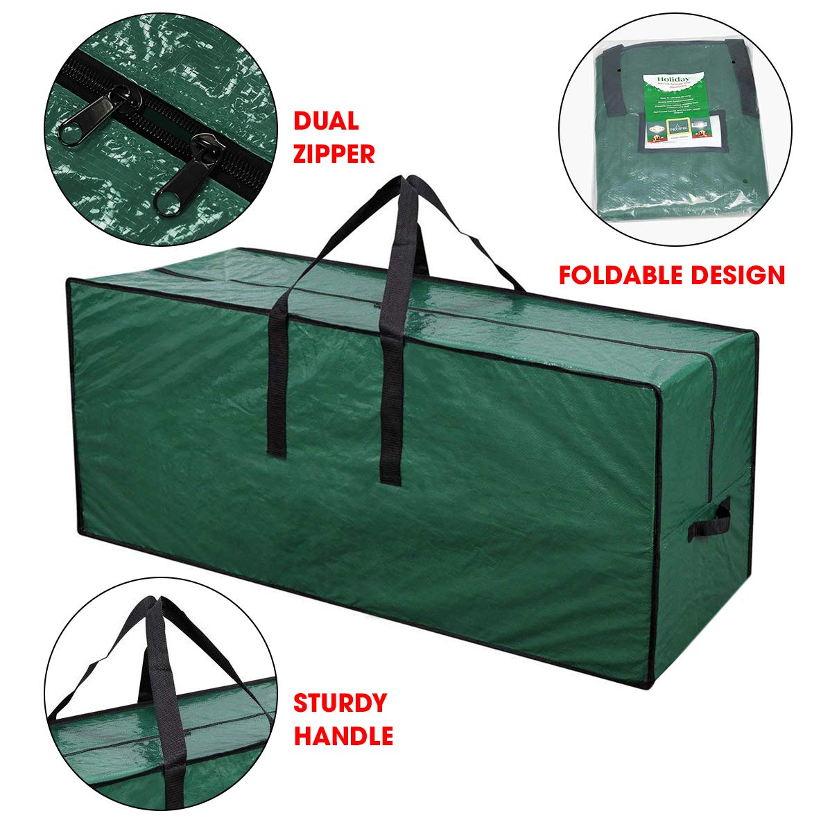 Primode Christmas Tree Storage Bag | Fits Up to 9 Ft. Tall Disassembled Tree I 65"x15"x30" Holiday Tree Storage Case | Protective Zippered Artificial Xmas Tree Bag (9ft, Green) Primode