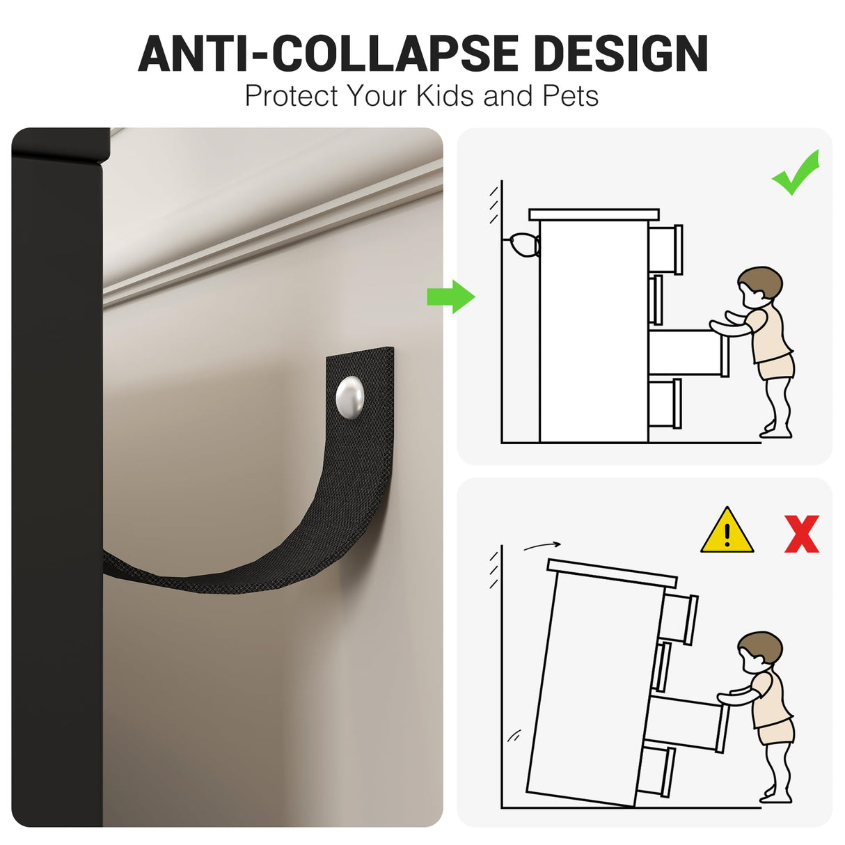 GarveeHome 6 Drawer Dresser, Modern Wooden Dresser with Gold Handles and Storage Space, Chest of Drawers for Bedroom, Hallway, Living Room and Entryway, Black GarveeHome