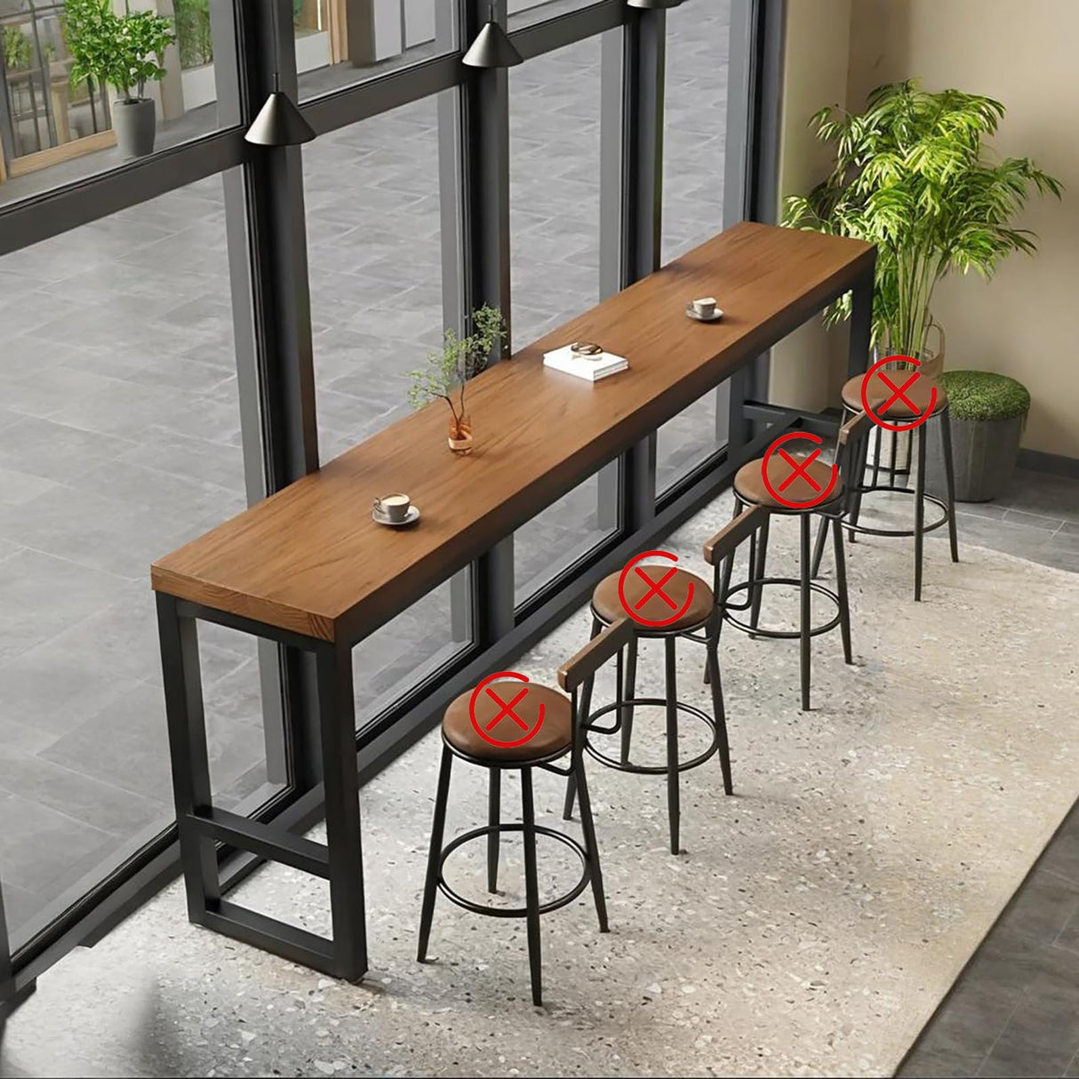 OOIKVCC Bar Table,Farmhouse Pub Table,Industrial Bar Height Dining Table,2-in Thickness Solid Wood Top for Kitchen, Coffee Shop, Pub, Breakroom(Stool not Included) OOIKVCC