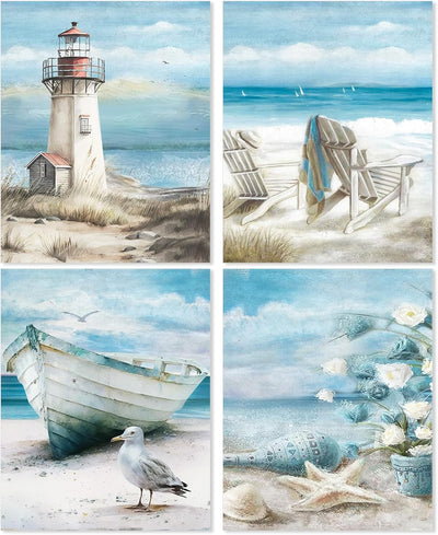 GemZono Paint by Numbers Kit for Adults Beginner, Lighthouse Beach Boat Adults DIY Acrylic Watercolor Oil Paint by Number on Canvas for Home Decor Gift 12x16 inch