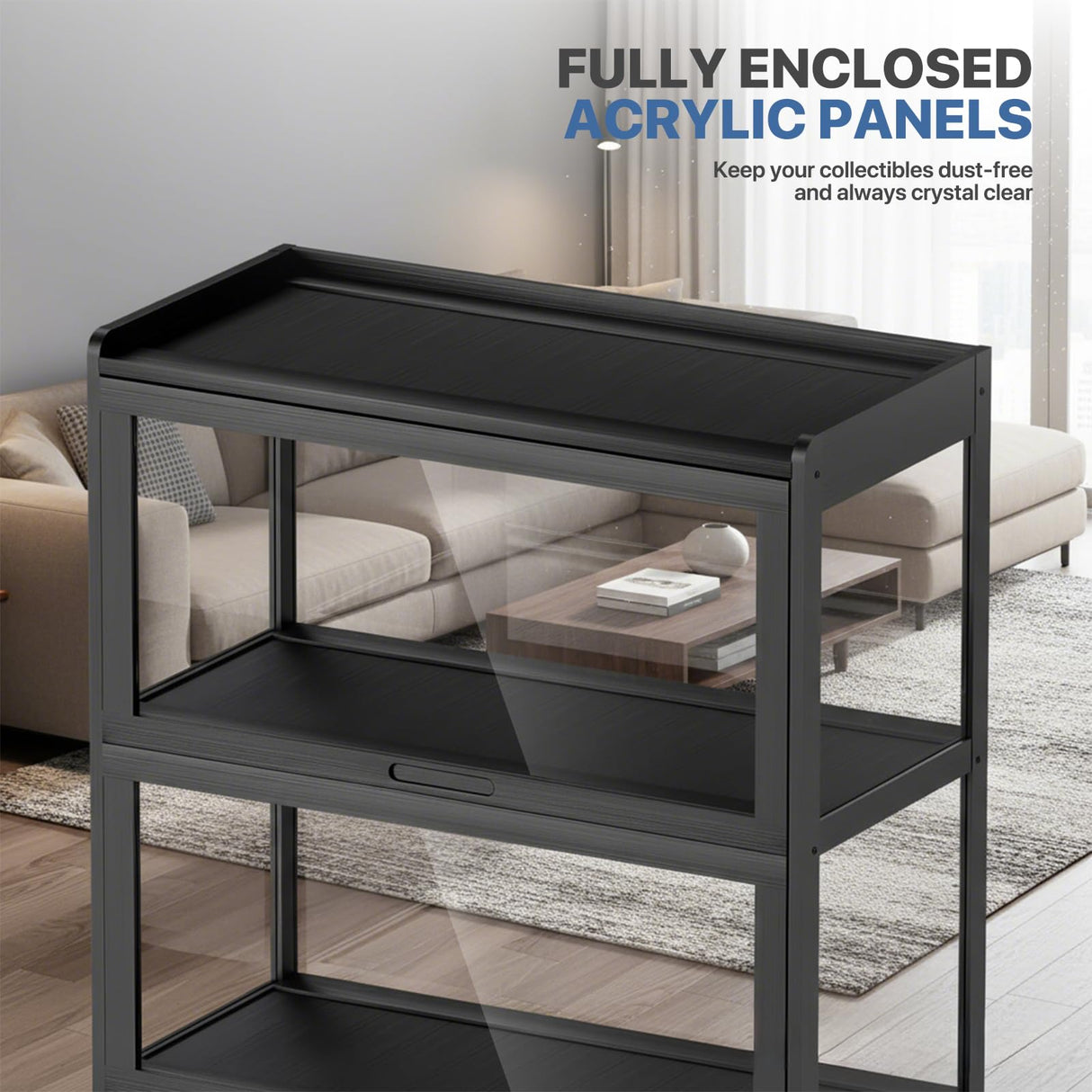 Magshion Display Cabinet with Acrylic Doors, 5-Tier Curio Cabinet for Collectibles, Display Case Showcase for Living Room, Office, 27.5"(L) x 13.5"(W) x 67.5"(H), Black Magshion