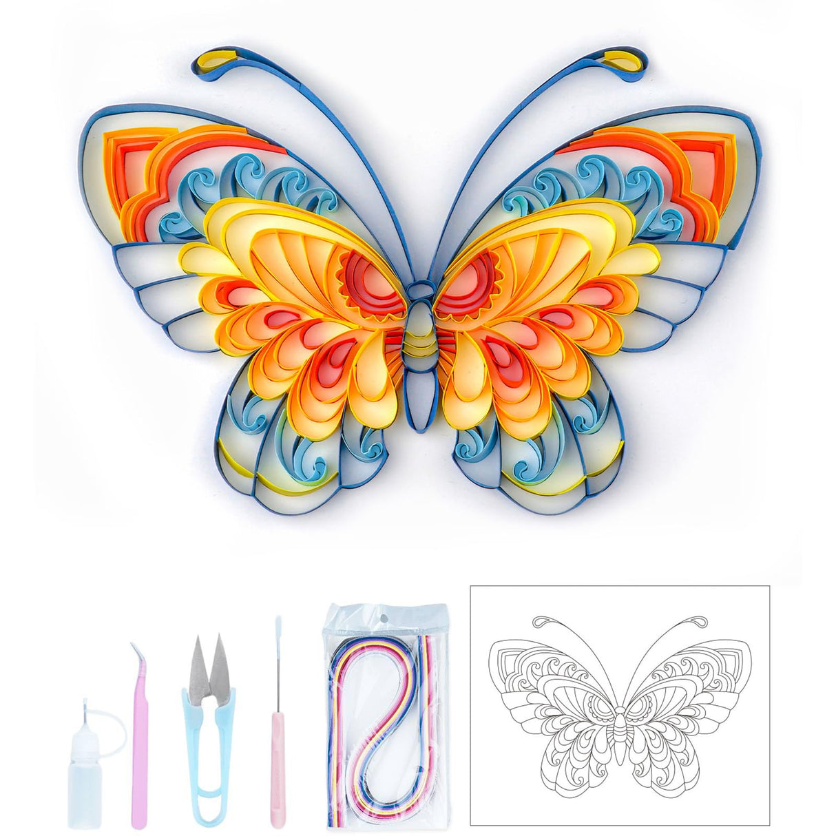 Uniquilling Quilling Paper Quilling Kit for Adults Beginner, 8 * 10-inch Blue Butterfly, Exquisite DIY Paper Filigree Painting Kits Quilling Tools, Home Room Wall Art Decor Best Gifts(Basic) Uniquilling
