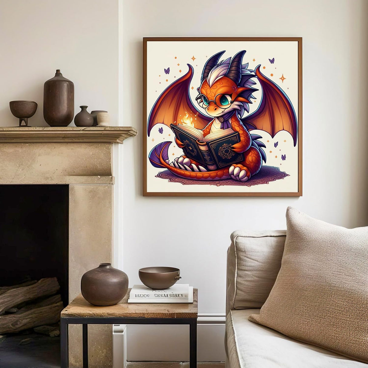 Mandun Paint by Numbers Kit for Kids with Frame, Dragon Paint by Numbers for Kids Ages 4-8-12, DIY Dragon Acrylic Oil Painting for Home Wall Art Decor Gift 7.8x7.8 inch (with Frame Easel) Mandun