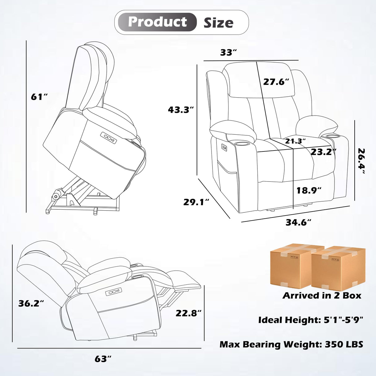2024 Power Lift Recliner Chair with Full-Body Massage and Heat for Elderly, Hand Remote Control, Upgraded Powerful Motor, Extended Footrest, USB Ports, Stainless Steel Cup Holders, Chenille Grey Trustyue