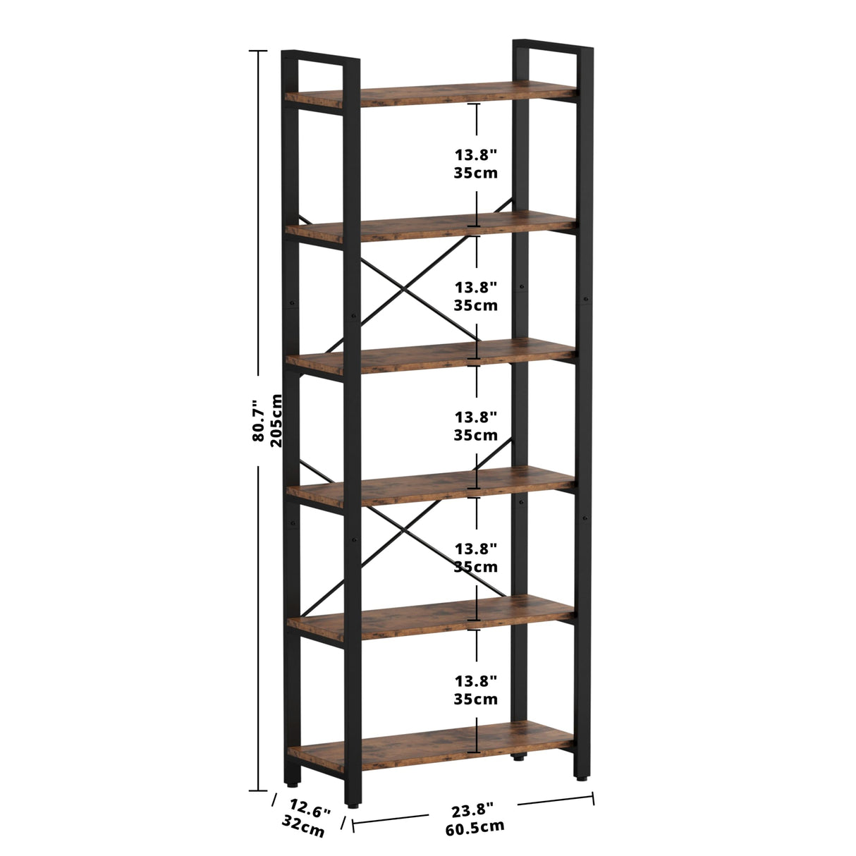 IRONCK Vintage Industrial 6-Tier Ladder Bookshelf - Durable Display Shelf for Home or Office IRONCK