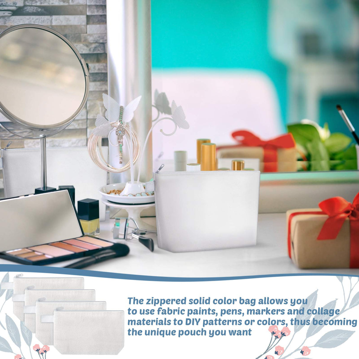 Weewooday 12 Pieces Canvas Makeup Bags for Women Plain Cosmetic Pouch with Zipper Blank DIY Bags for Travel Wedding Teacher Women Toiletry Makeup Cosmetic Stationery(White) Weewooday