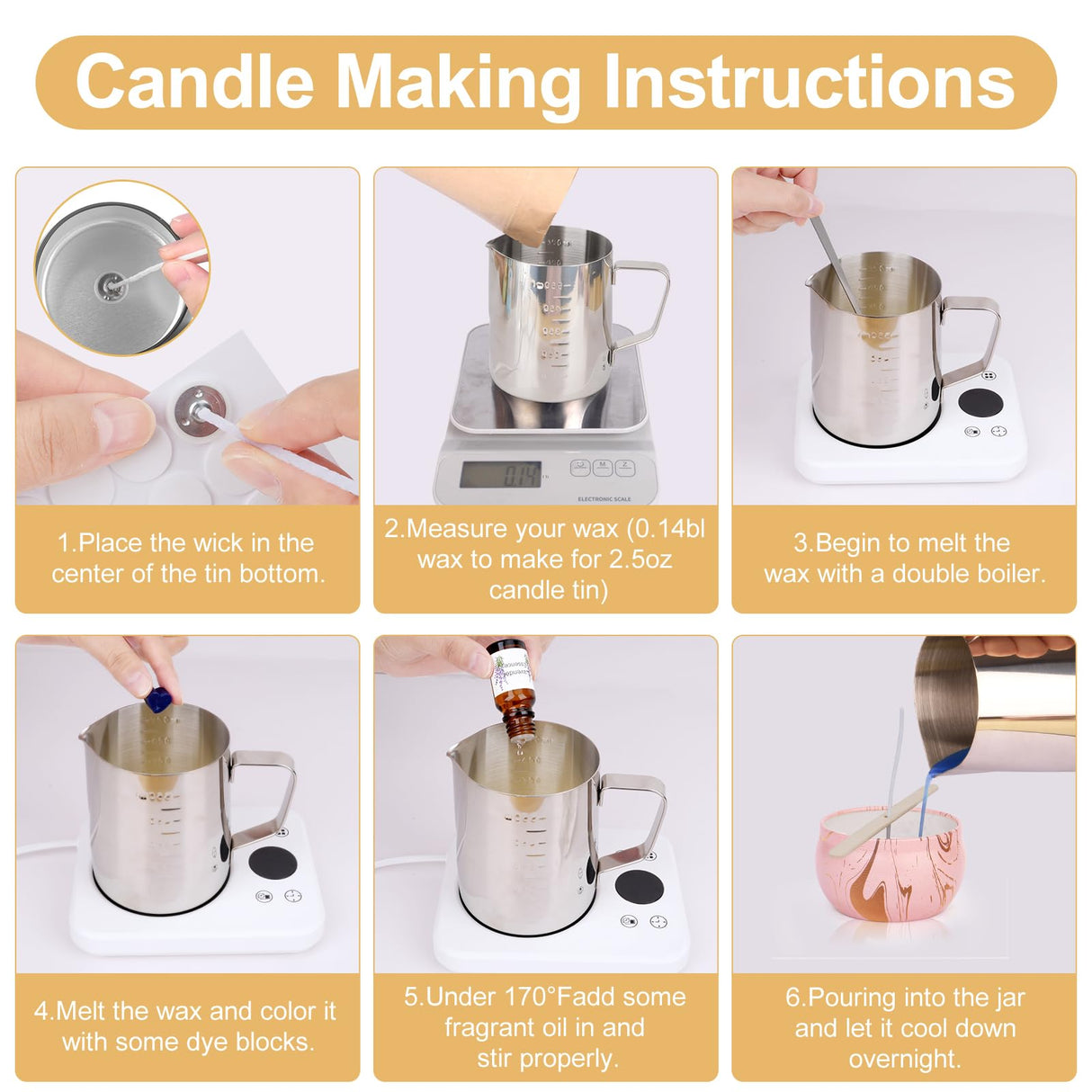 YUEONEWIN Candle Making Kits for Adults, Candle Making Supplies Accessory, DIY Scented Candle Set with Soy Wax, Essential Oil, Wicks, Wax Melting Pot, Moulds, Candle Jars, Dye, Make Your Own Candles YUEONEWIN