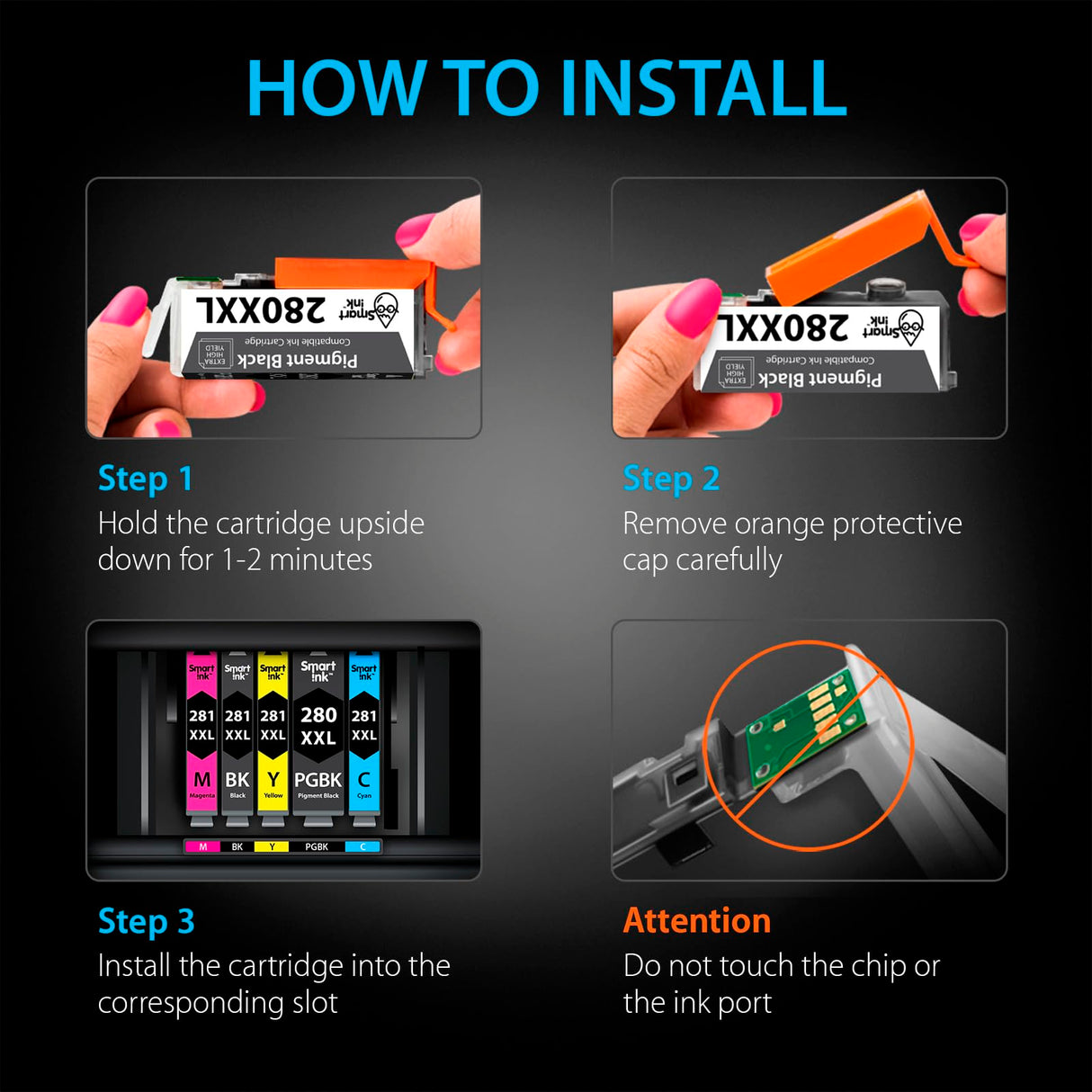 Smart Ink Compatible Ink Cartridges Replacement for Canon 281 280 PGI-280XXL CLI-281XXL (5 Combo Pack) to use with Canon Printers Pixma TR8520 TS9120 TS6120 TR8620 TR8620a TS6320 TR7520 PGBK/BK/C/M/Y Smart Ink