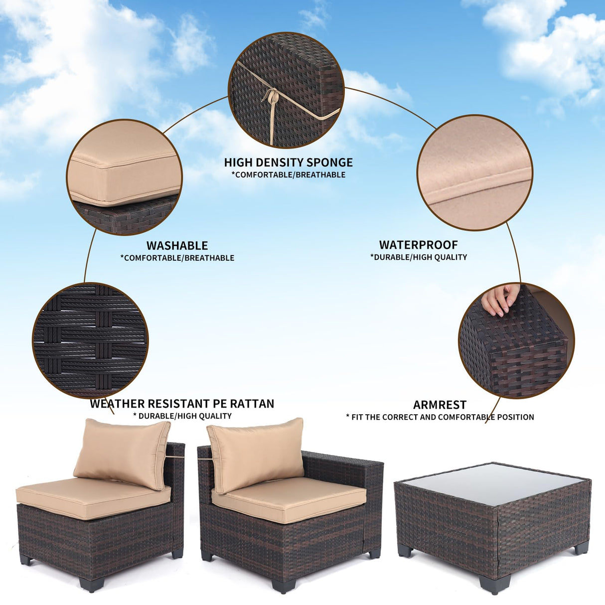 LEVELEVE 11 Pieces Outdoor Patio Furniture Sets,Rattan Conversation Sectional Set,Manual Weaving Wicker Patio Sofa,w/Table&Wide Armrest LEVELEVE