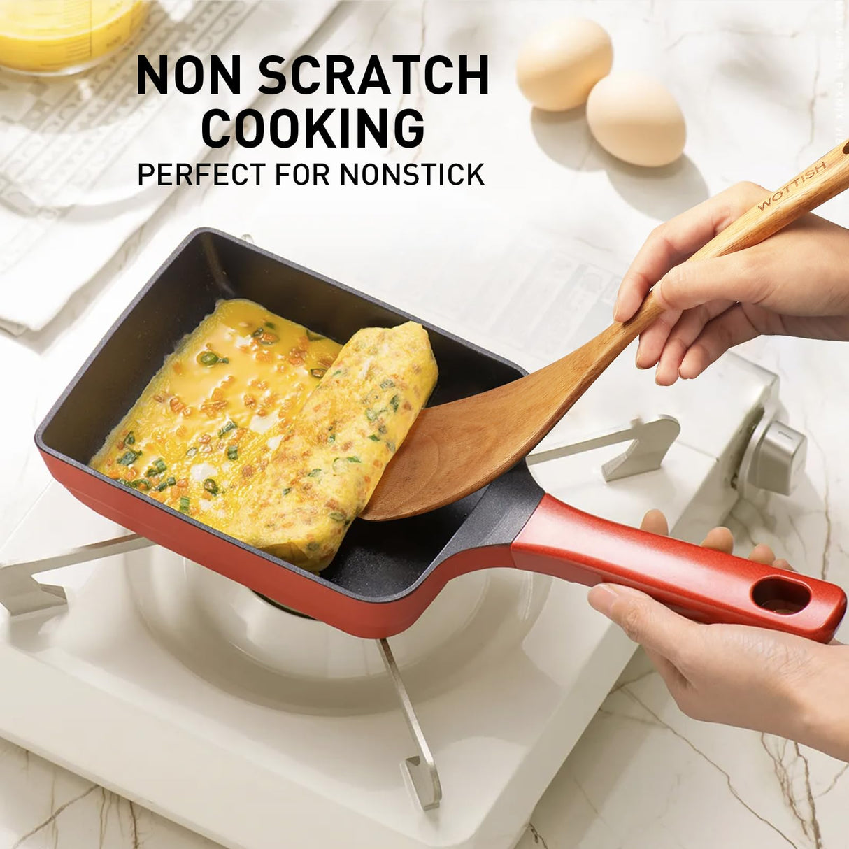 Wooden Spoons for Cooking - 8-Piece Wooden Kitchen Utensil Set made of Natural Solid Wood Material - Includes Spoons, Spatulas, Ladles, Strainer Spoon, Salad Fork, Mixing Spoon and Utensil Holder WOTTISH