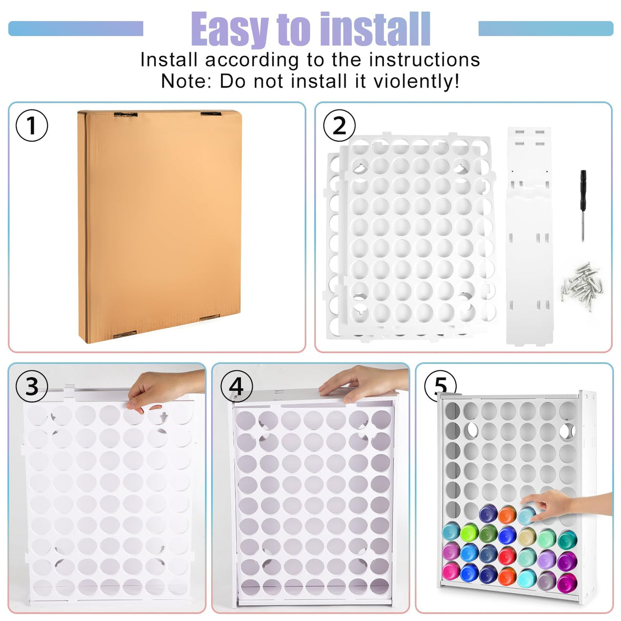 PEUTIER Paint Organizer, 63 Holes Acrylic Paint Storage, Vertical Rack Stand for 2oz Craft Paints, Wall Mounted PEUTIER