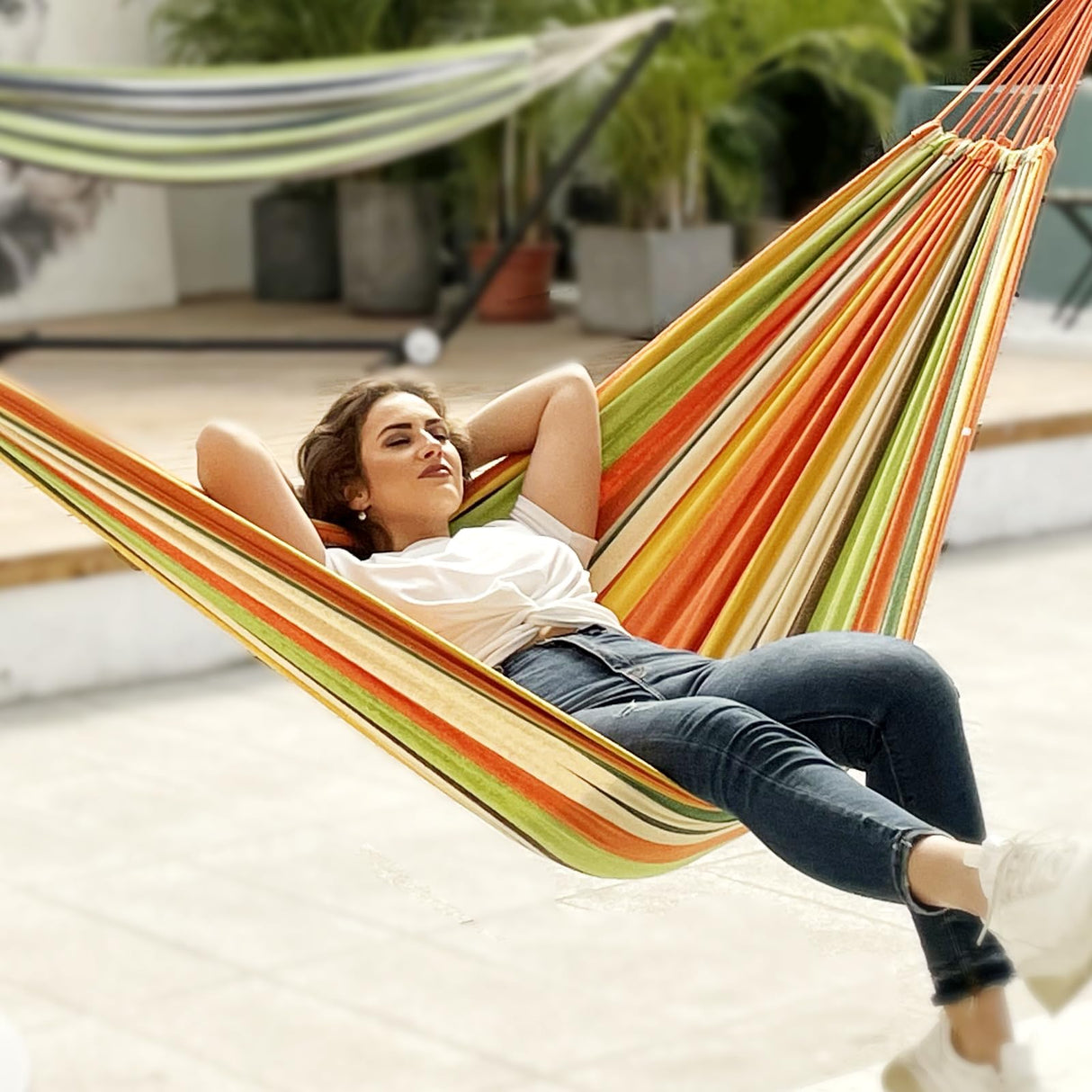 ANYOO Cotton Hammock Portable Camping Hammocks for Hanging Sturdy Garden Comfortable Fabric Hammock with Tree Straps Up to 660lbs with Travel Bag for Camping Outdoor/Indoor Patio Backyard ANYOO