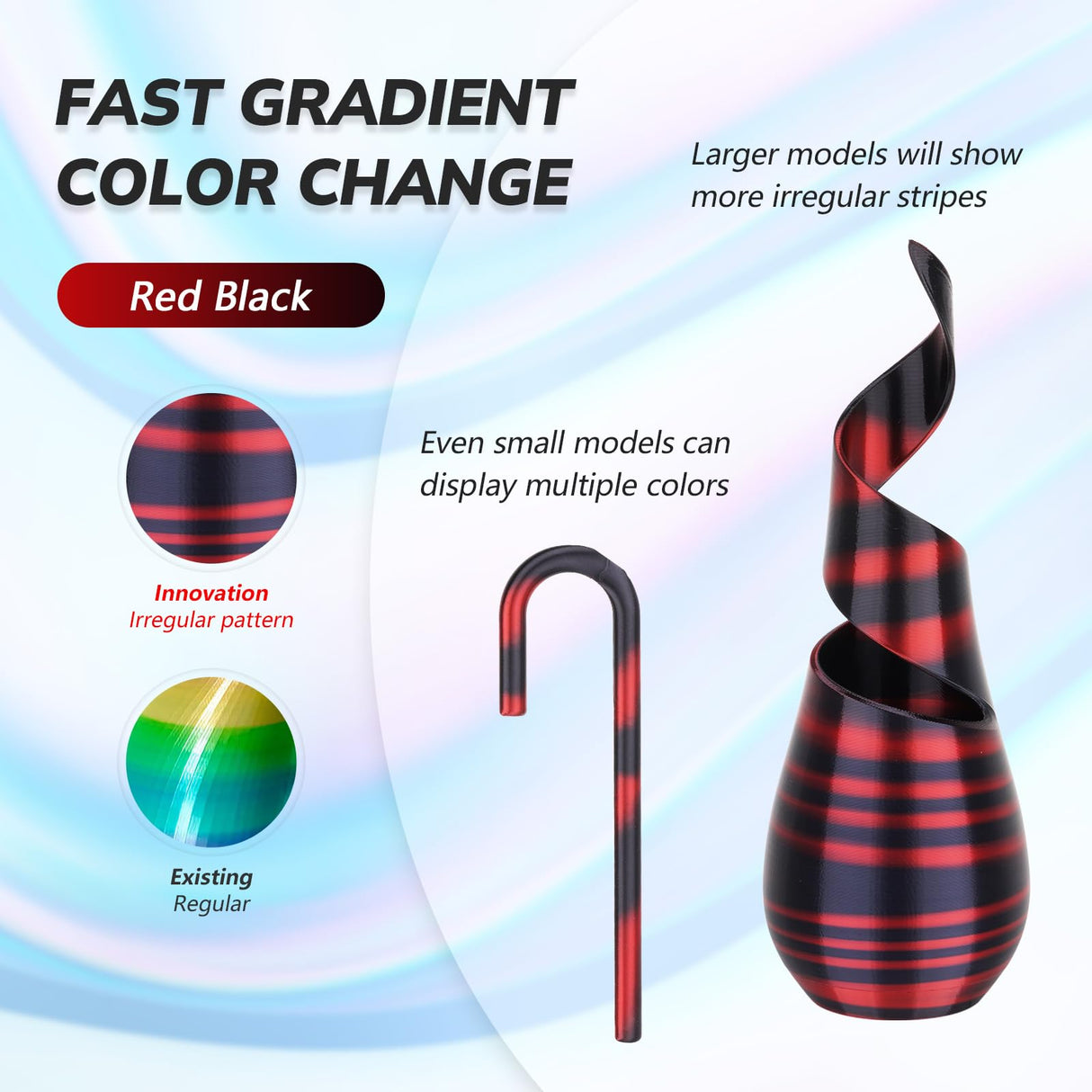 AMOLEN Silk PLA 3D Printer Filament Bundle, Shiny PLA Filament 1.75mm Multicolor Rainbow Pack, Fast Color Change PLA 3D Printing Filament for Most FDM 3D Printer, 1KG X 4 Spools AMOLEN