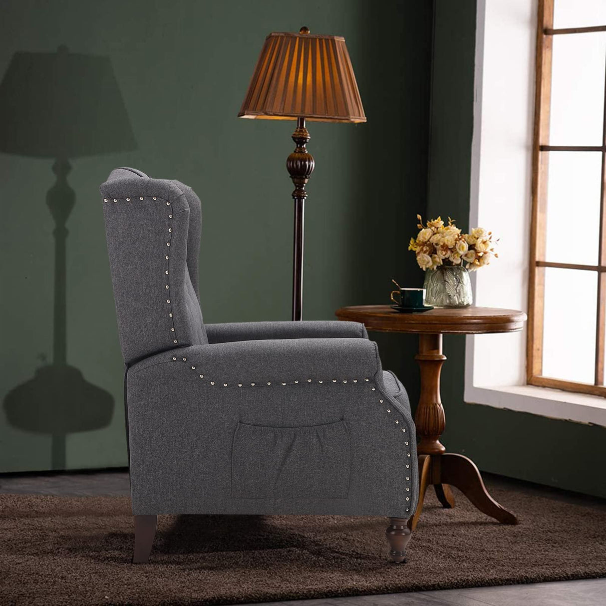 B BAIJIAWEI Tufted Wingback Recliner - Massage & Heat Function - Fabric Push Back Recliner with Remote Control, Adjustable Backrest (Grey) B BAIJIAWEI